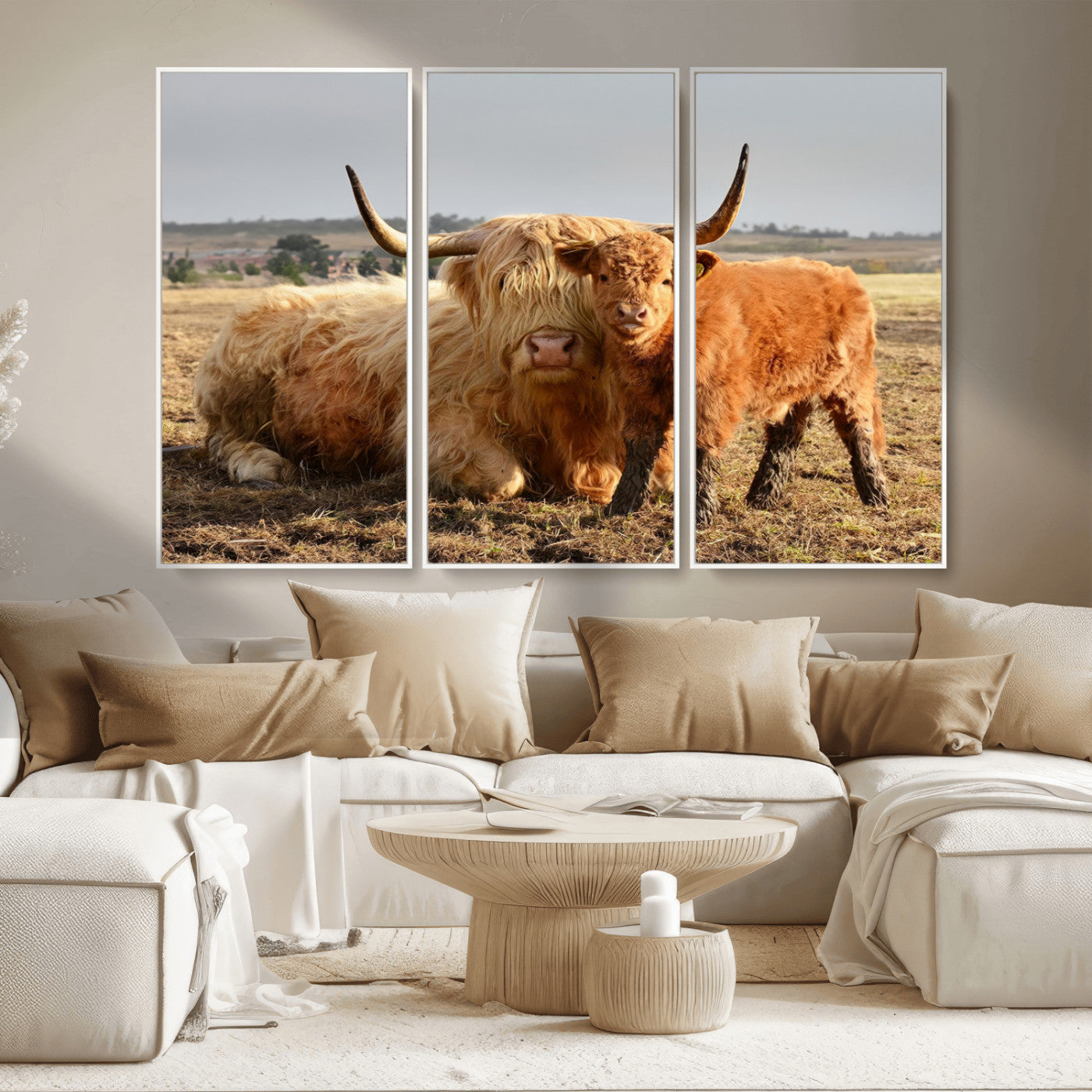 MGV-FC-48X32-3P - Highland Cow Canvas Wall Art Animal Print for Farm House Decor