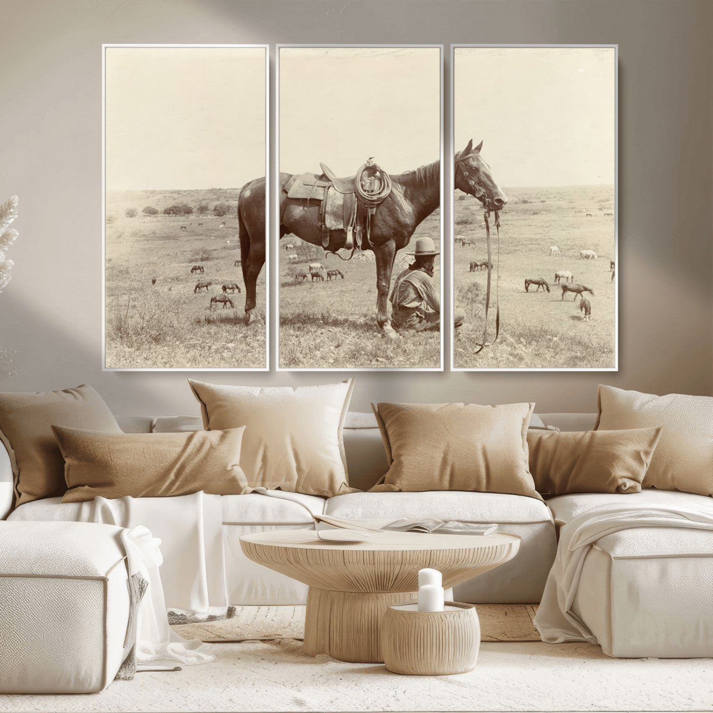 MGV-FC-48X32-3P - Cowboy Wall Art - Western Horse Canvas Print - Vintage Western Wall Art Canvas Print, Ready to Hang