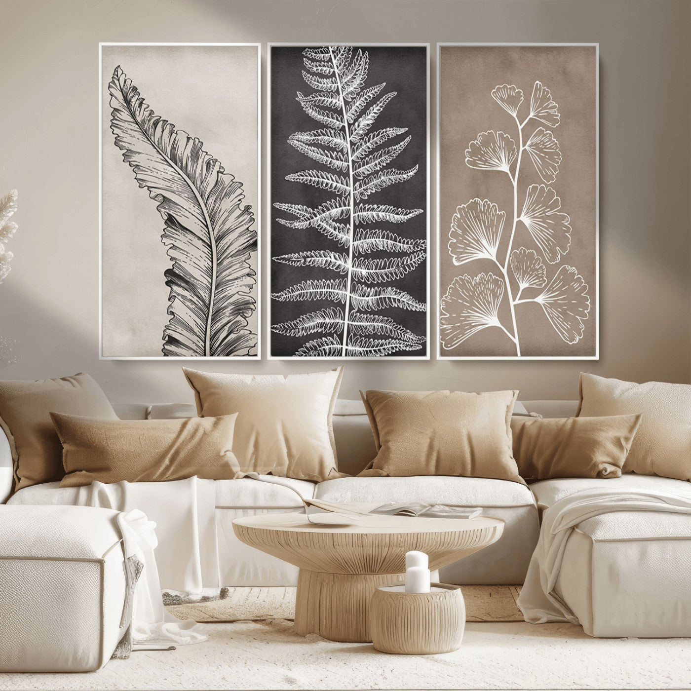 MGV-FC-48X32-3P - Minimalist Botanical Wall Art Canvas Print, Framed and Ready to Hang - Nature Art Print for Home