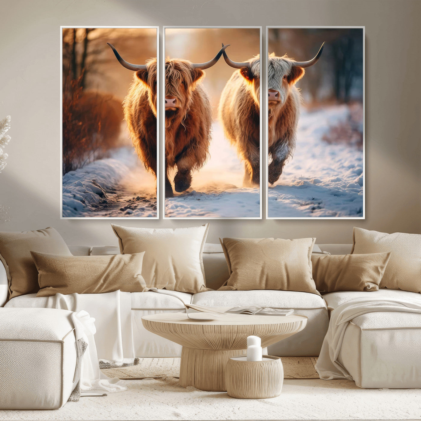 MGV-FC-48X32-3P - Scottish Highland Cow Horn Farm Wall Art Canvas Print