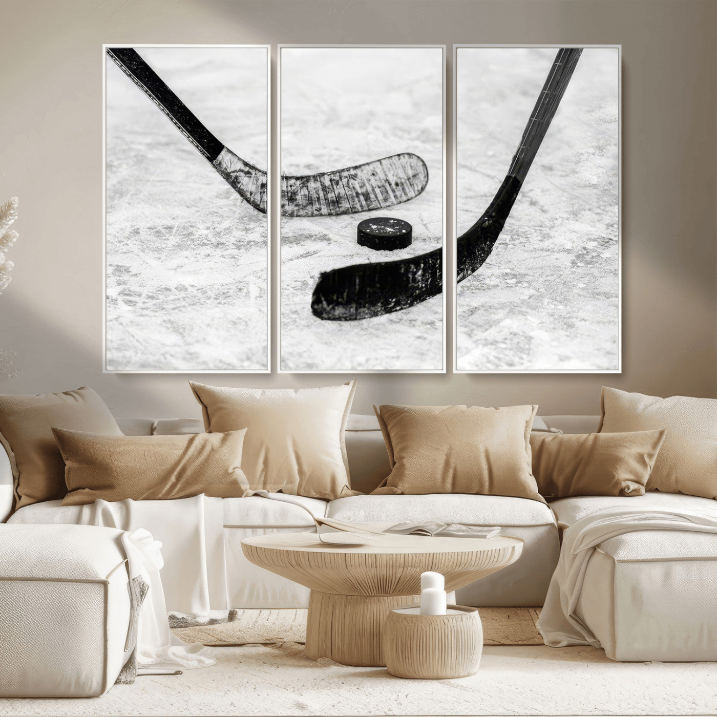 MGV-FC-48X32-3P - Winter Ice Hockey Sport Canvas Wall Art Print - Hockey Wall Art Print
