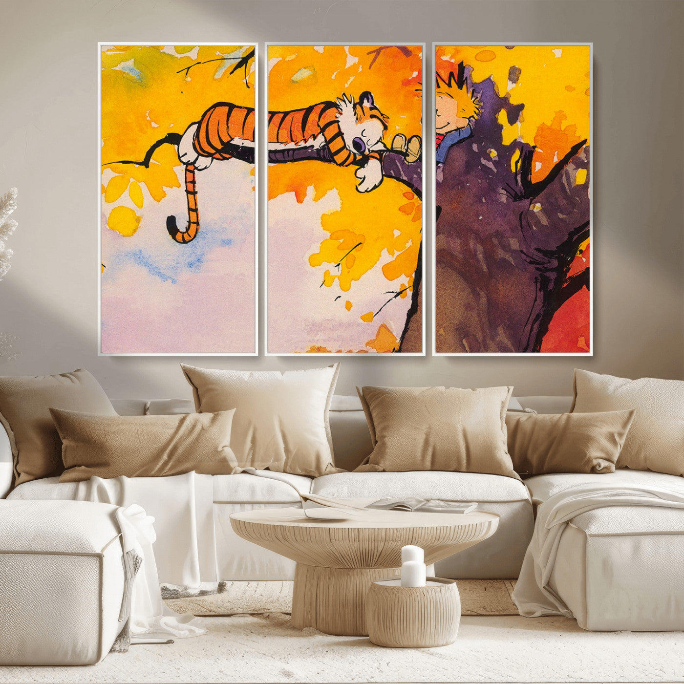 MGV-FC-48X32-3P - Calvin and Hobbes Tree Scene Canvas Print | 3 Panel Large Wall Art for Living Room or Kid’s Room,