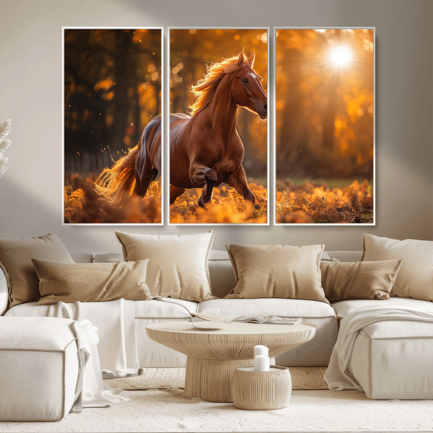 -Running Horse Sunset Forest Wall Art Canvas Print