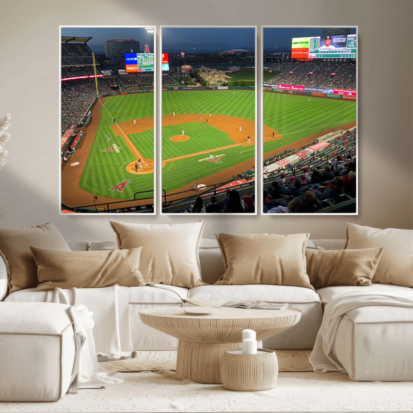 MGV-FC-48X32-3P - Angel Stadium Aerial View – Los Angeles Angels Baseball Canvas Print, Framed, Ready to Hang