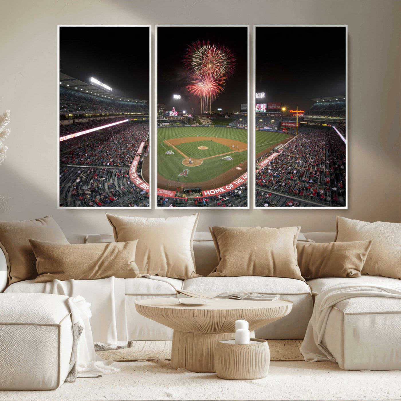 MGV-FC-48X32-3P - Fireworks at Angel Stadium – Los Angeles Angels Night Game Canvas Print, Framed, Ready to Hang