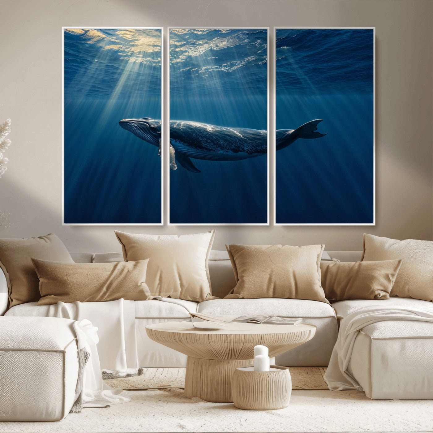 -Whale under Ocean Wall Art Canvas Print