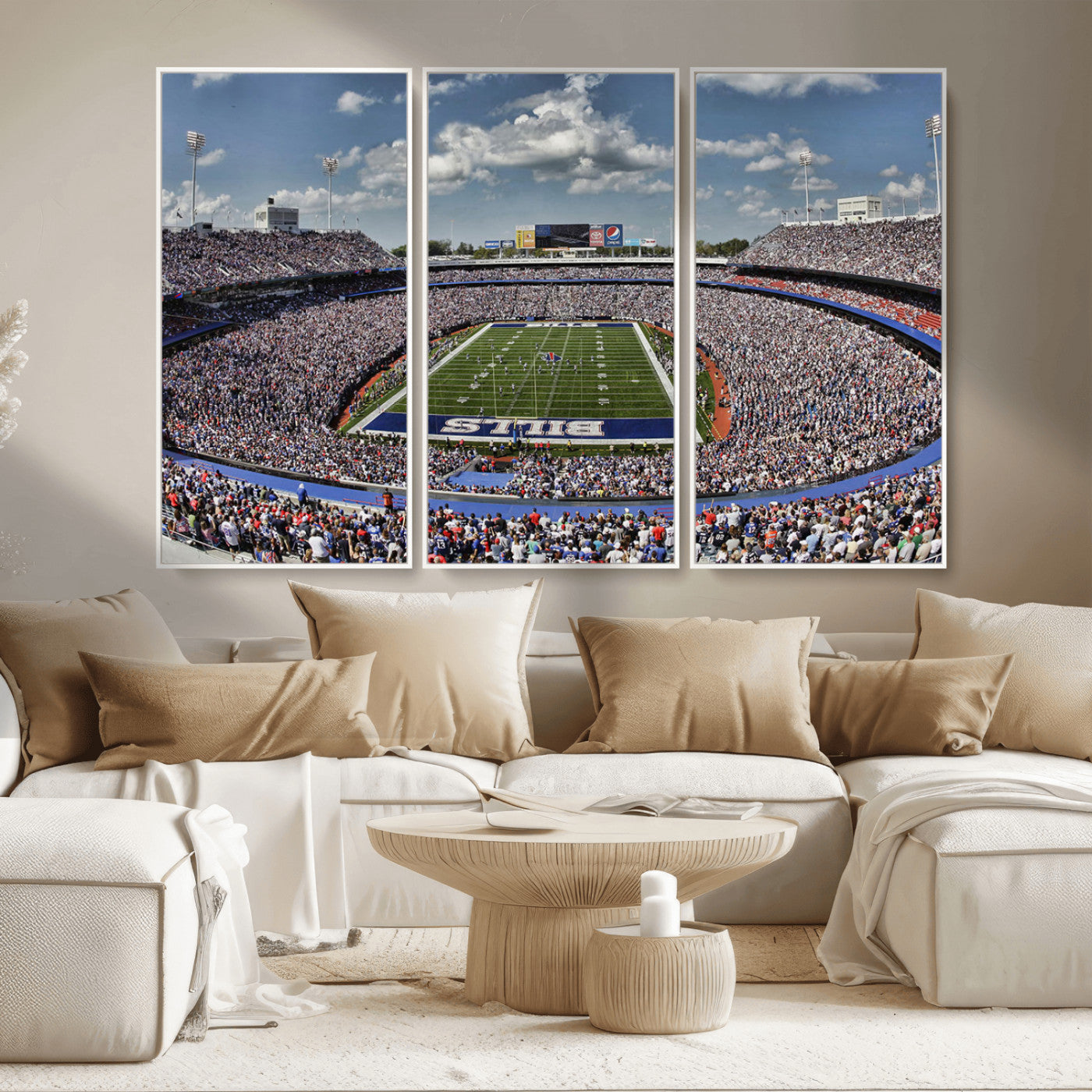 MGV-FC-48X32-3P - Buffalo Bills Highmark Stadium Wall Art Canvas Print - Bills Stadium Game Day Triple Canvas Wall Art - Buffalo Bills NFL Match