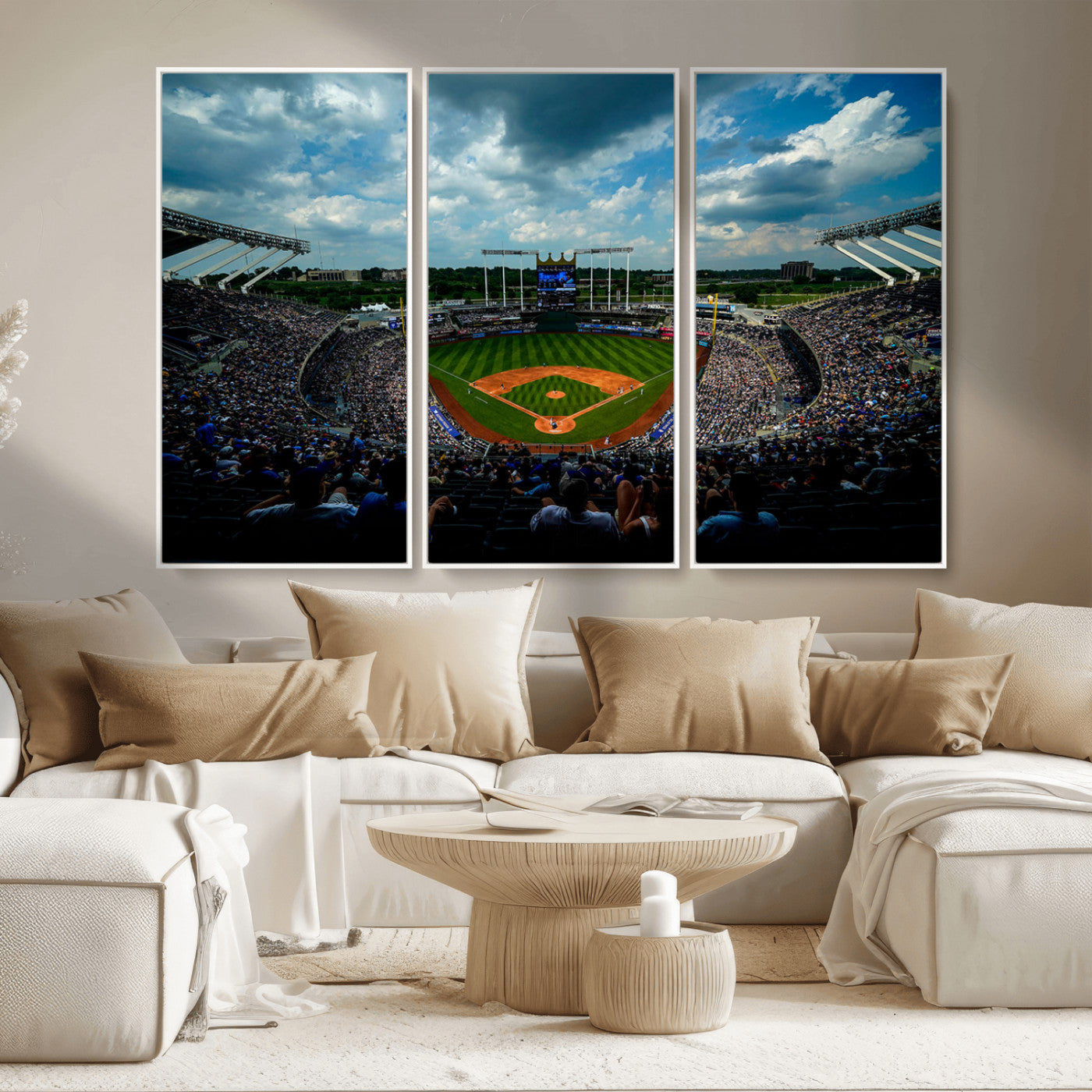MGV-FC-48X32-3P - 3-Panel Kauffman Stadium Wall Art Print | Large Kansas City Royals Baseball Canvas Print for Sports