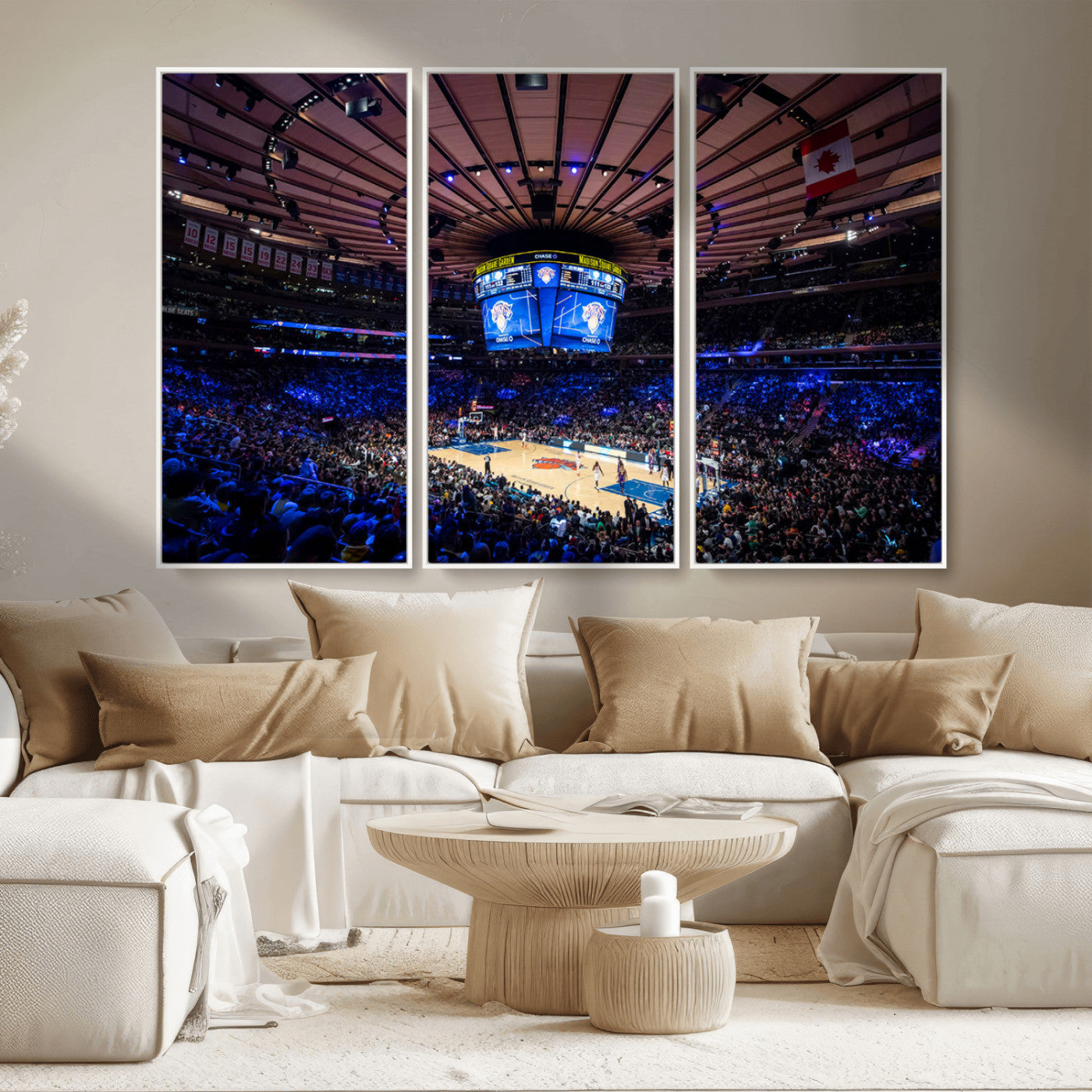 MGV-FC-48X32-3P - Madison Square Garden Basketball Arena Print - Madison Square Garden Basketball Game Triple Canvas Wall Art - NBA Match Atmosphere
