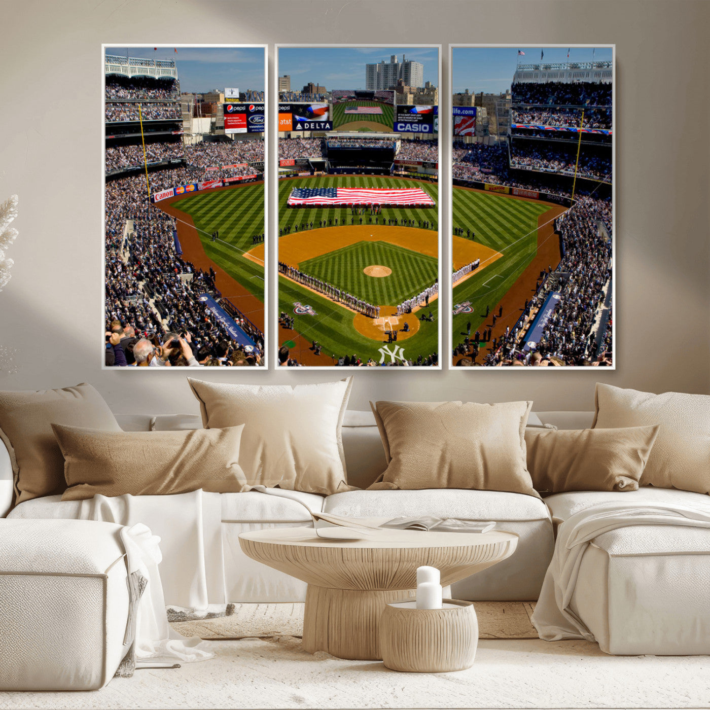 MGV-FC-48X32-3P - Yankee Stadium New York Wall Art Print | 3-Panel Canvas Print of Yankees Baseball Stadium | Large Framed Wall Decor for Baseball Fans | Ready-to-Hang