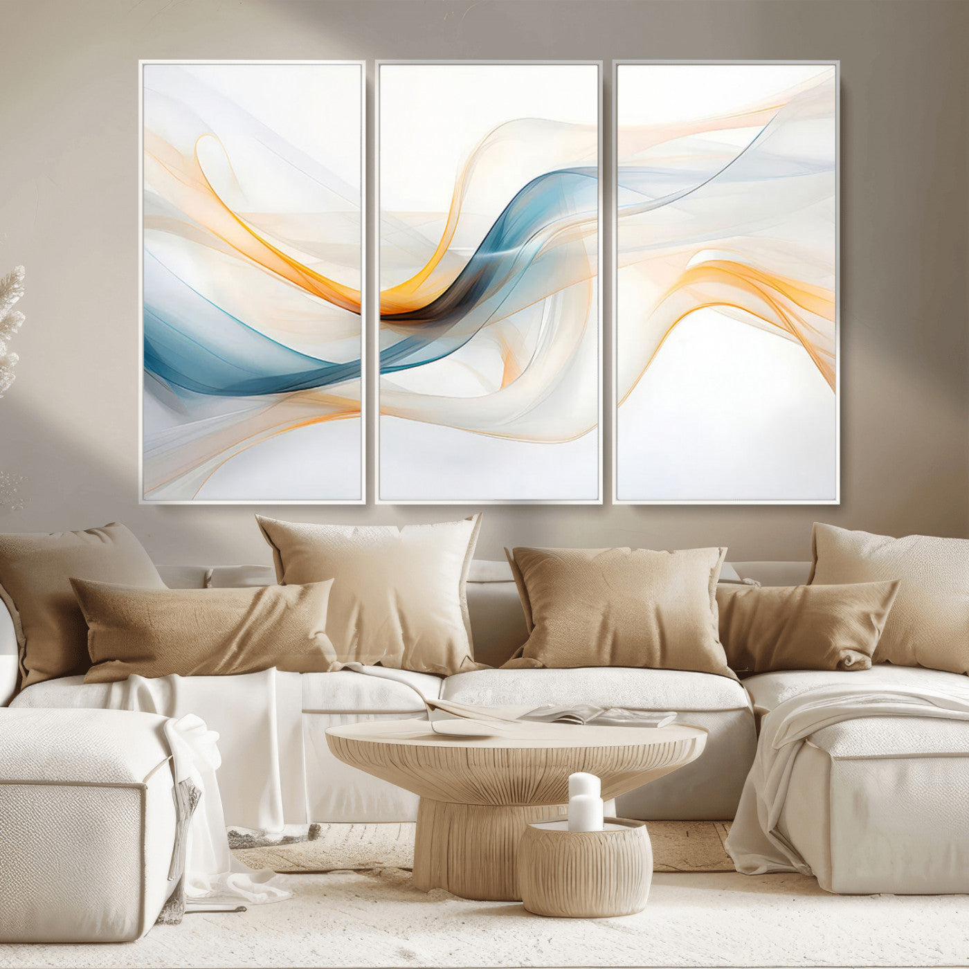 MGV-FC-48X32-3P - Decorative Turquoise Abstract Wave Wall Art Canvas Print