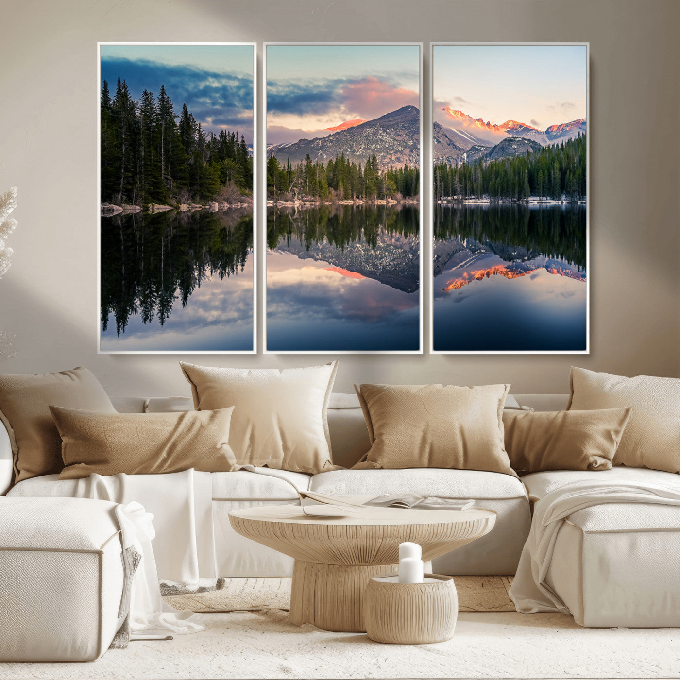 -Bear Lake Reflection at Rocky Mountain National Park Wall Art Canvas Print, Scenic Mountain