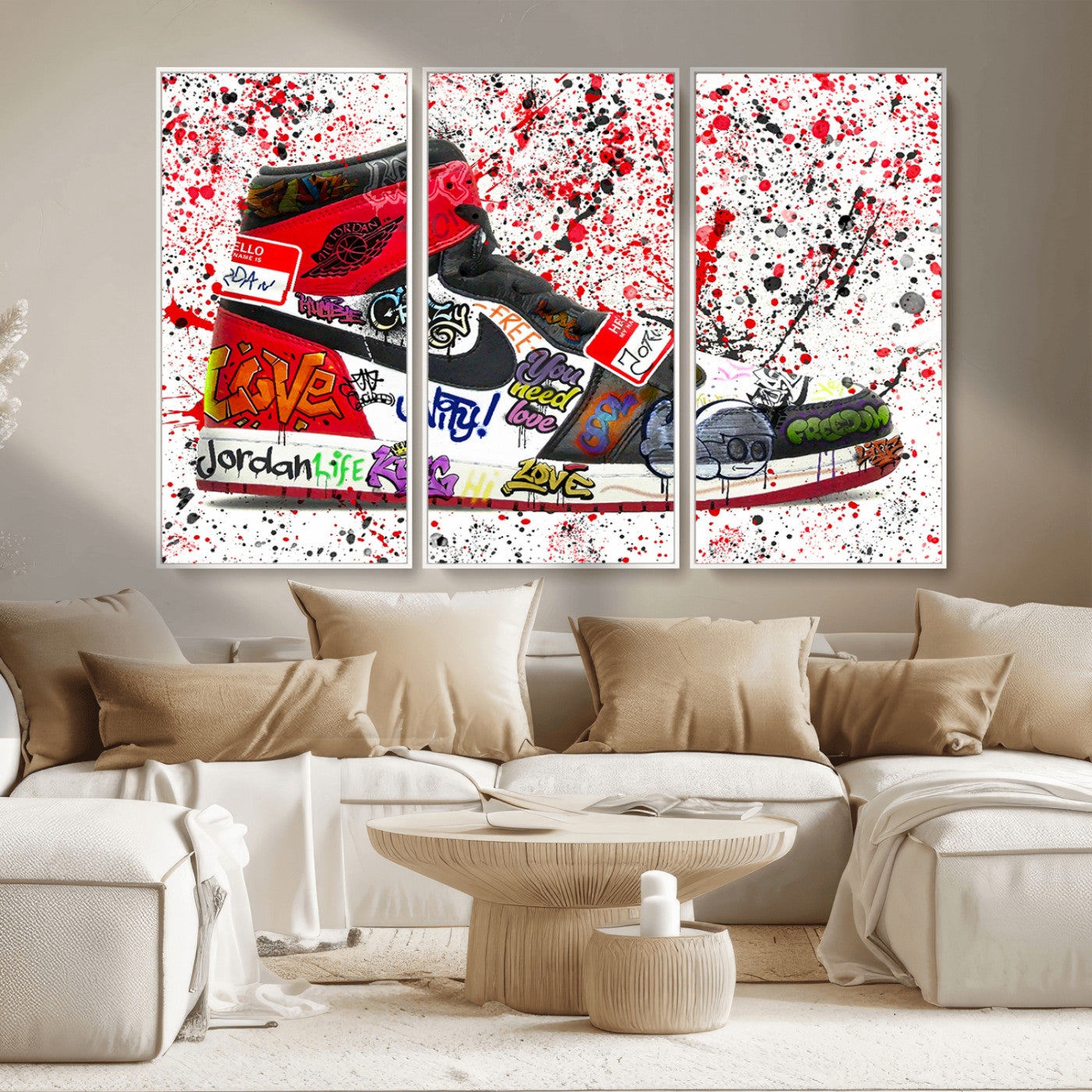 MGV-FC-48X32-3P - Jordan Shoes Graffiti Wall Art Canvas Print- Jordan Graffiti Canvas Wall Art - Framed Perfect for Sneaker heads and Urban Art Lovers