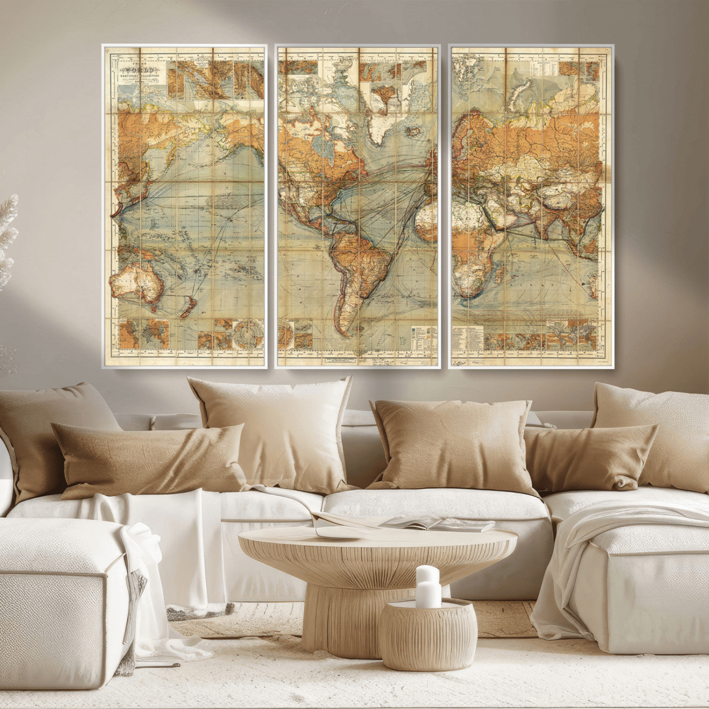 MGV-FC-48X32-3P - Push Pin World Map Canvas Print – Framed Wall Art for Couples to Track Their Travels – Anniversary