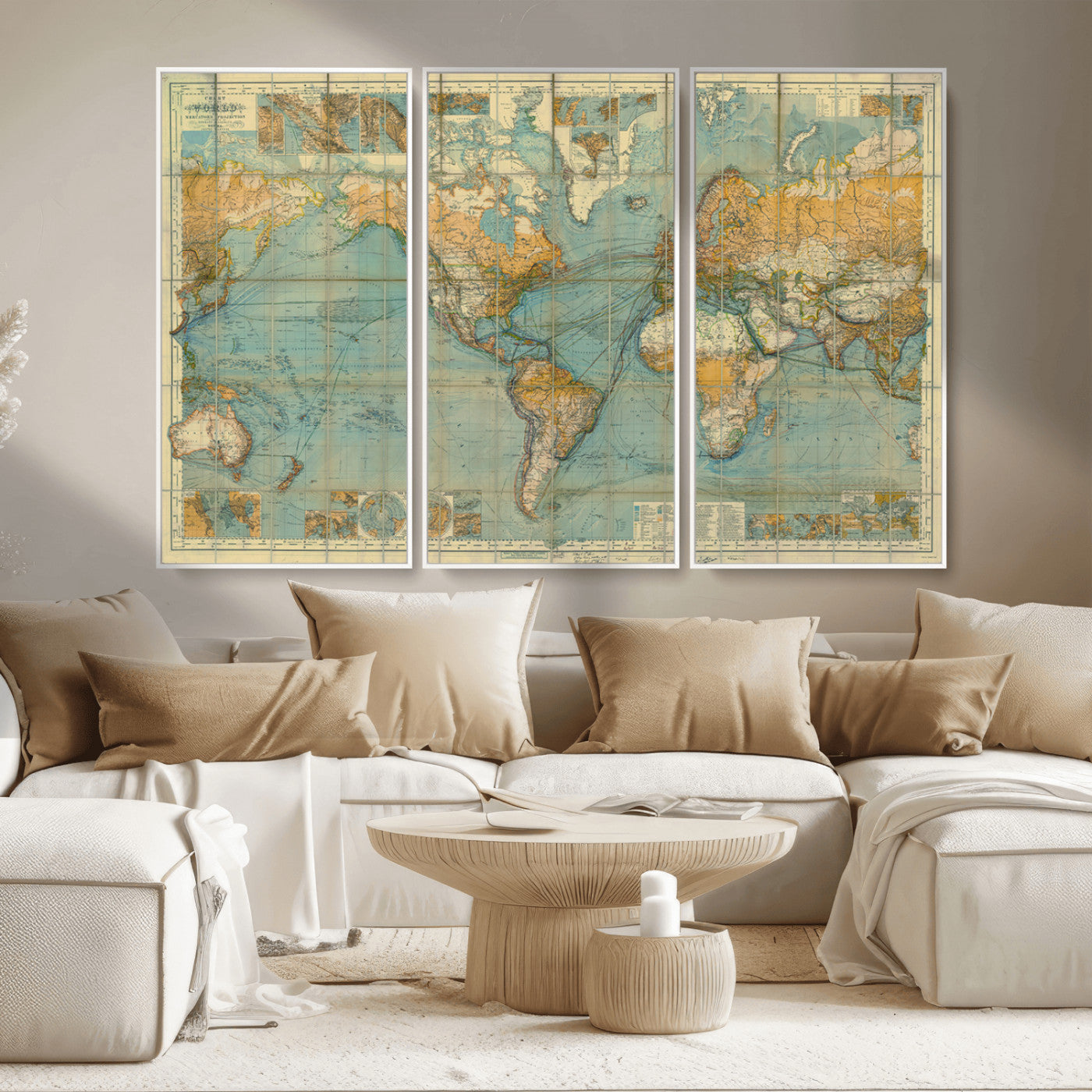 MGV-FC-48X32-3P - Push Pin World Map Canvas Print – Framed Wall Art for Couples to Track Their Travels – Anniversary