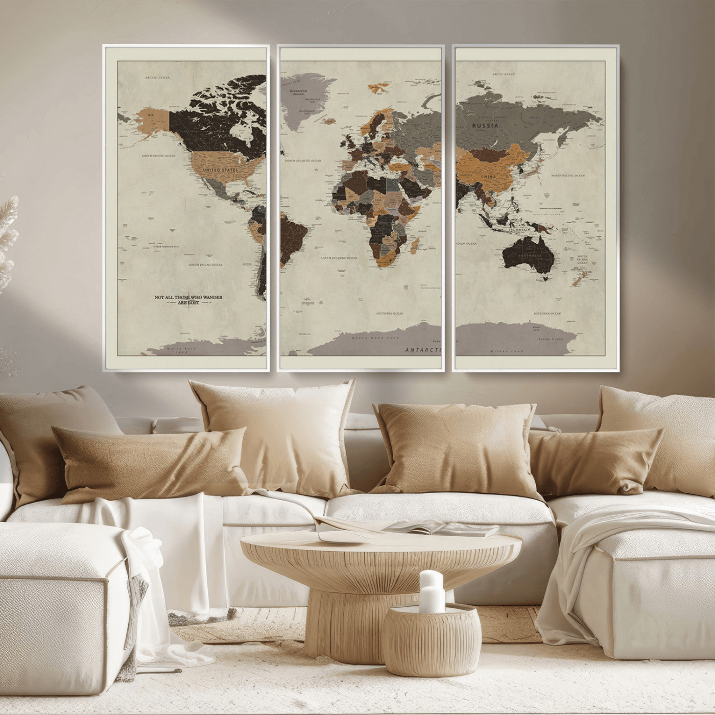 MGV-FC-48X32-3P - Push Pin World Map Canvas Print – Framed Wall Art for Couples to Track Their Travels – Anniversary