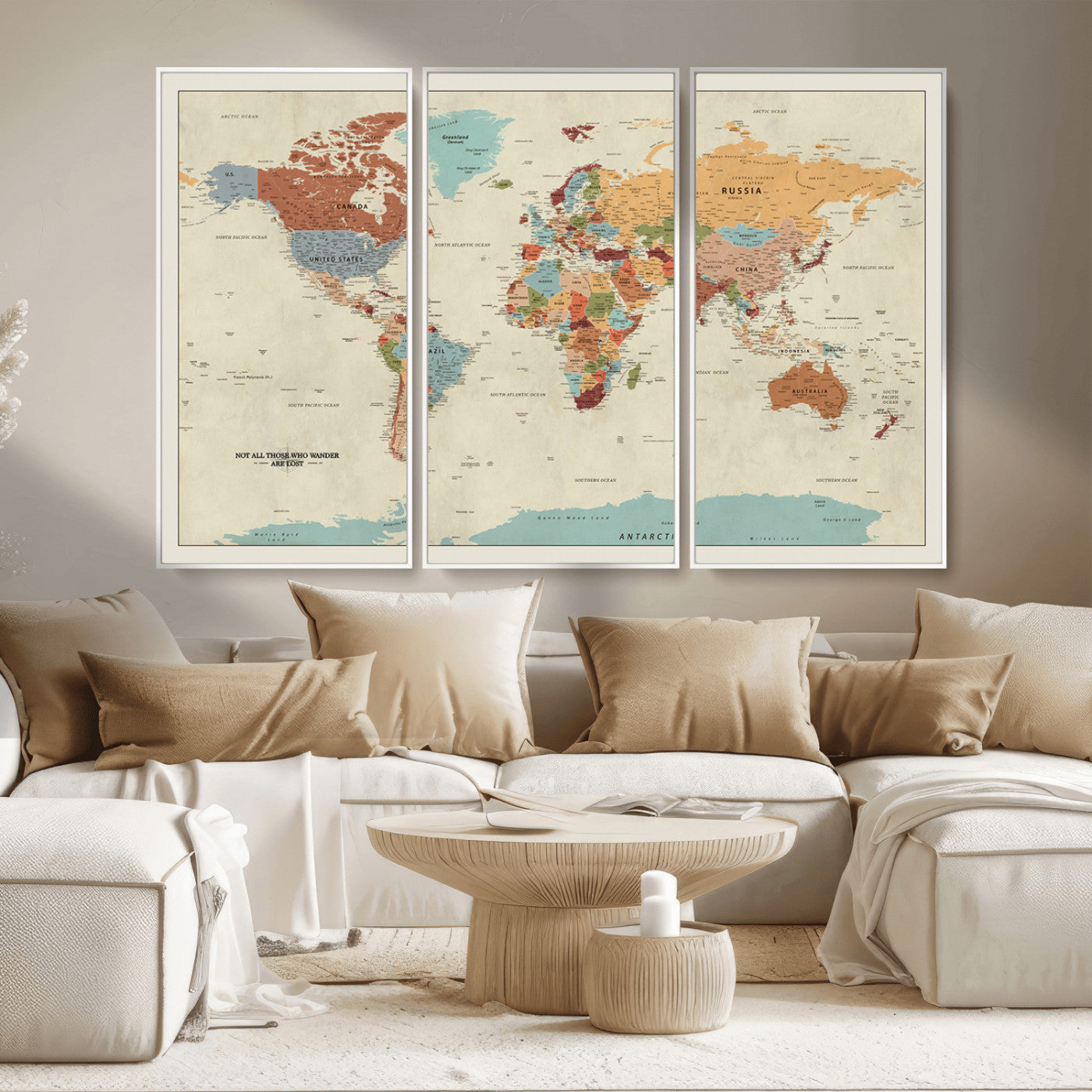 MGV-FC-48X32-3P - Push Pin World Map Canvas Print – Framed Wall Art for Couples to Track Their Travels – Anniversary
