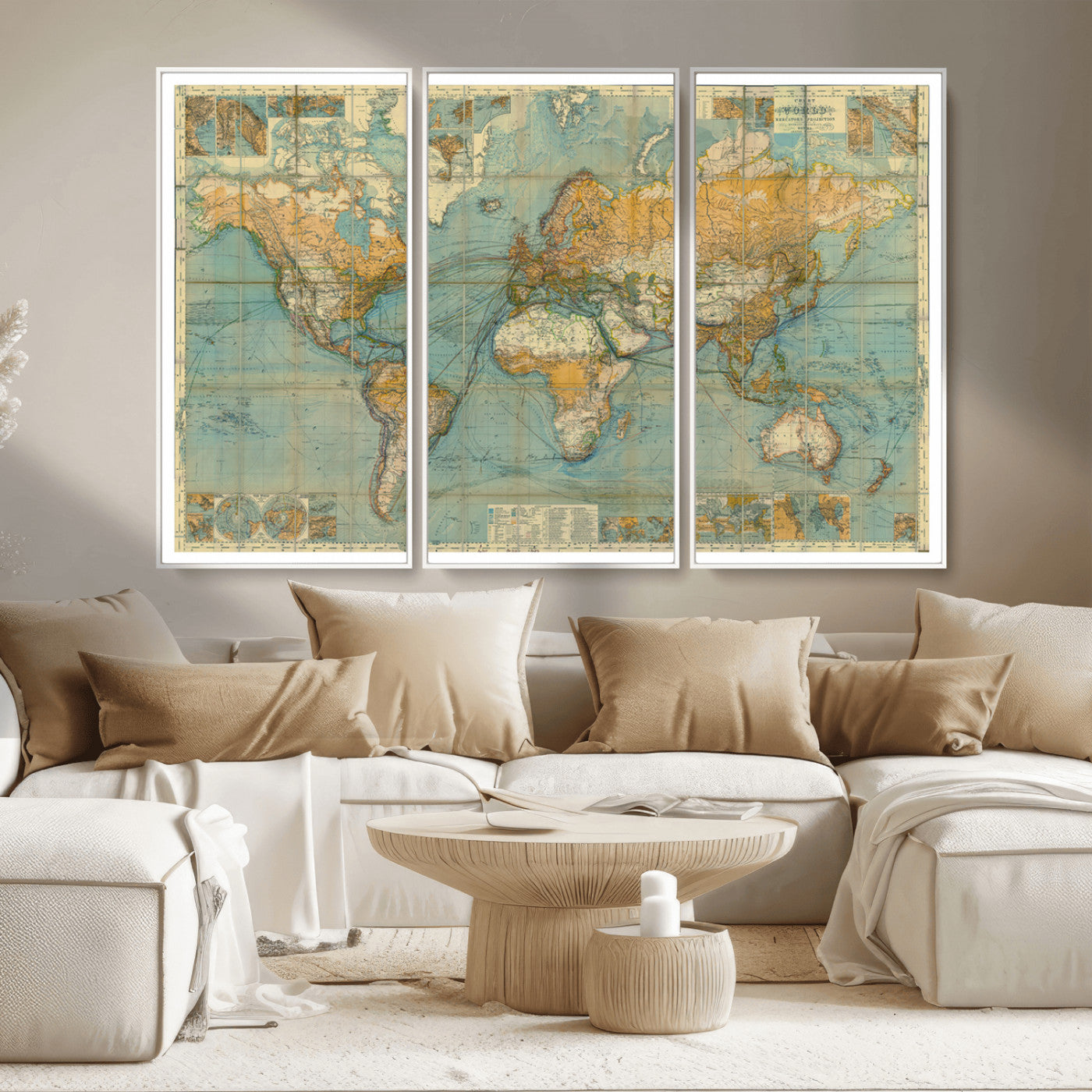MGV-FC-48X32-3P - Push Pin World Map Canvas Print – Framed Wall Art for Couples to Track Their Travels – Anniversary