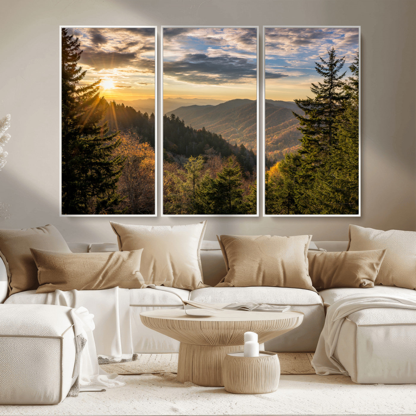 MGV-FC-48X32-3P - Sunrise Over the Smoky Mountains Canvas Wall Art – Breathtaking Scenic Landscape Photography in a