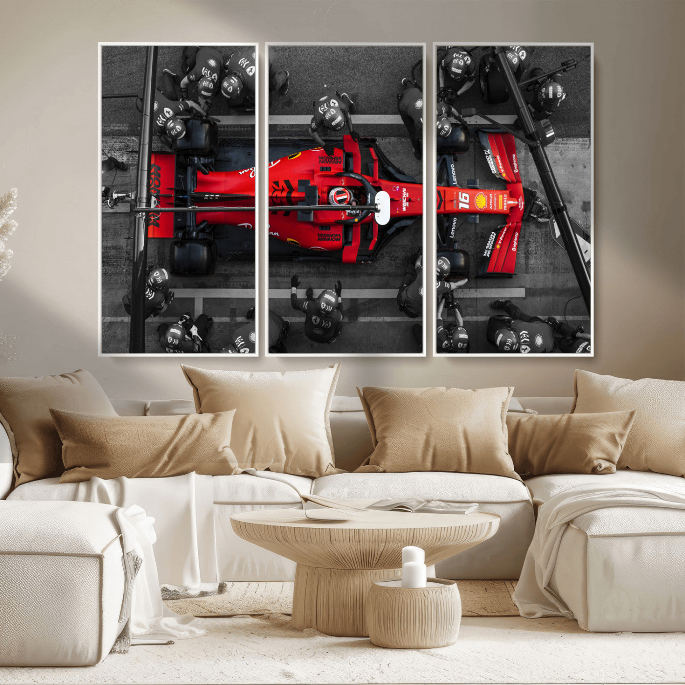 MGV-FC-48X32-3P - Ferrari Pit Stop Canvas Wall Art – Precision and Speed Captured in Bold Motorsport Imagery – Ready