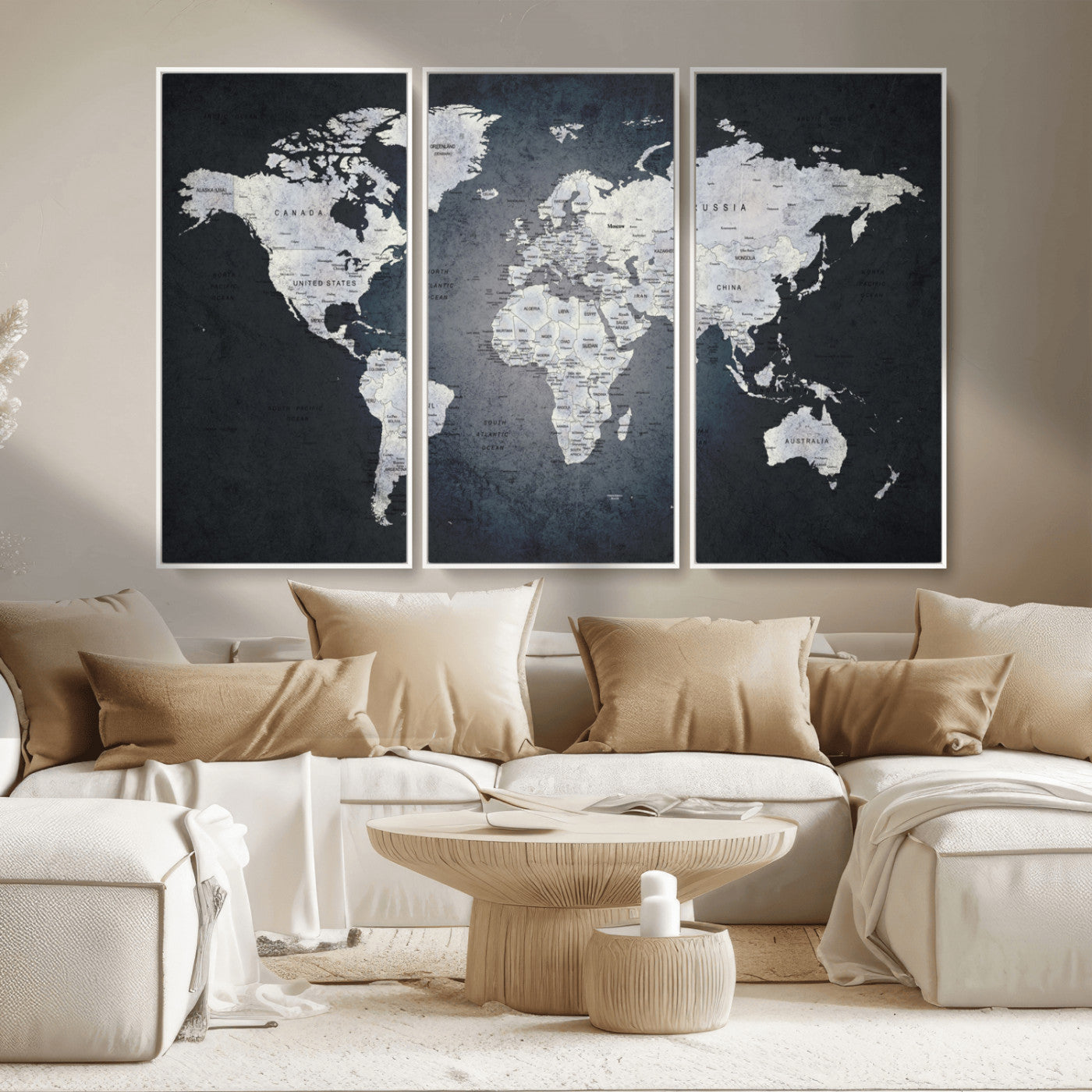 MGV-FC-48X32-3P - World Map Wall Art Canvas Print for Home and Office Decor