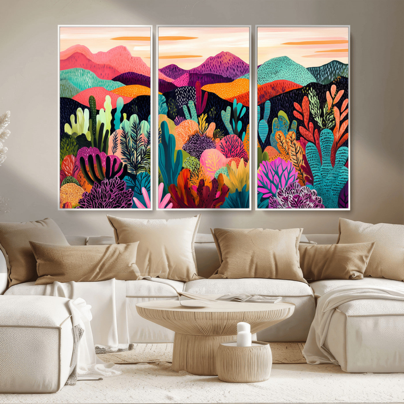 MGV-FC-48X32-3P - Abstract Kusama Print - Landscape Canvas Wall Art Print - Vibrant Modern Decor for Living Room,