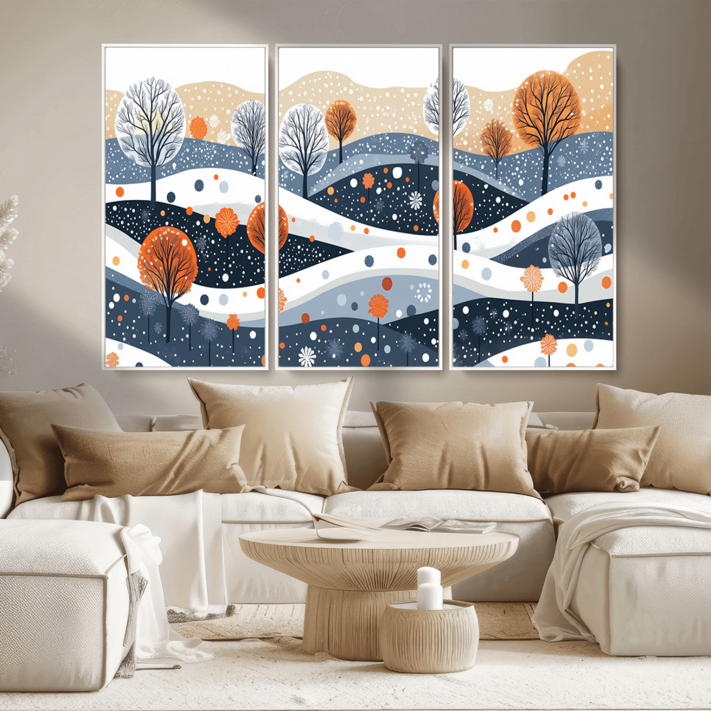 MGV-FC-48X32-3P - Abstract Winter Landscape Canvas Wall Art Print -  Large Colorful Nature Wall Decor