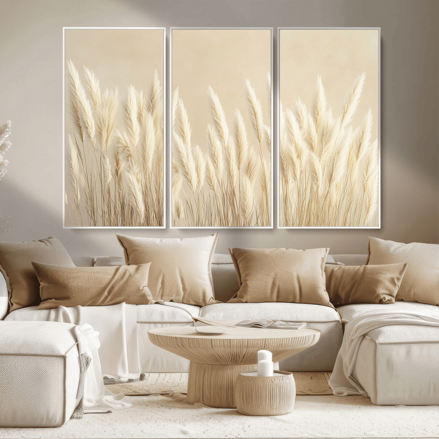 MGV-FC-48X32-3P - Grass Wall Art Print - Elegant Neutral Decor for Living Room, Boho Minimalist Artwork, Ready to Hang