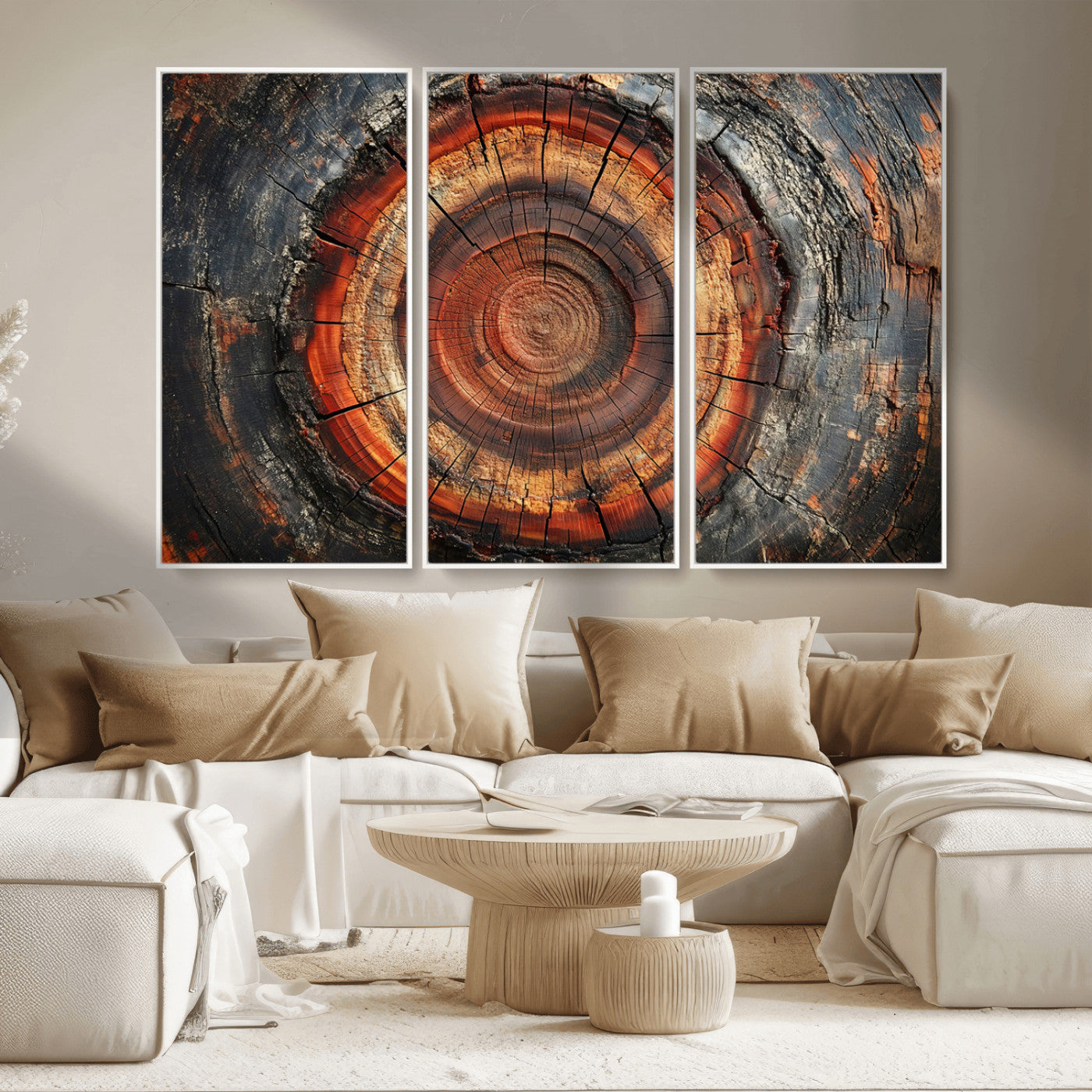 MGV-FC-48X32-3P - Wood Grain Canvas Wall Art - Framed Abstract Tree Ring Framed Wall Art, Wood Grain Canvas Wall