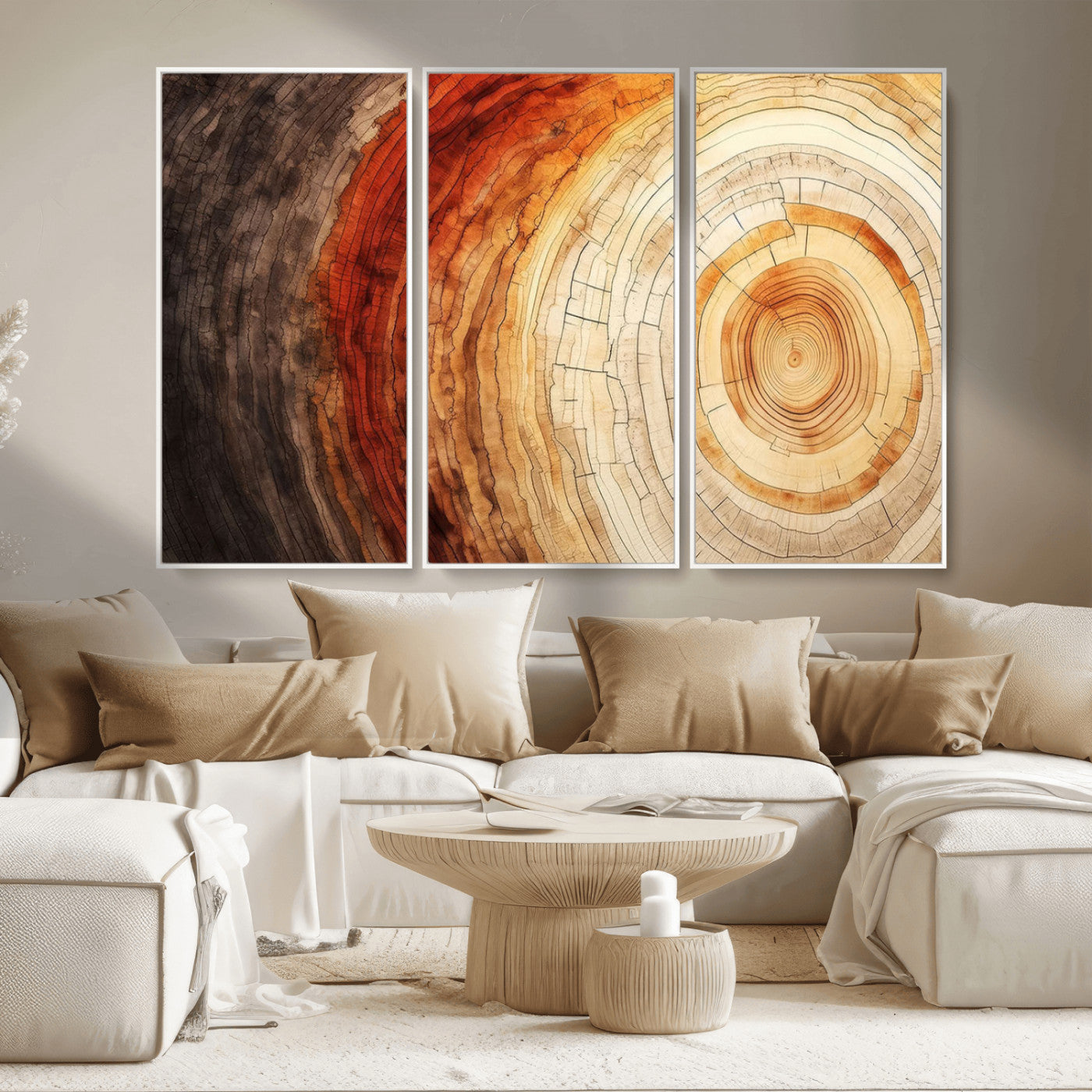 MGV-FC-48X32-3P - Tree Ring Print on Canvas Wall Art, Tree Stump Print, Wood Wall Art Living Room, Abstract Natural