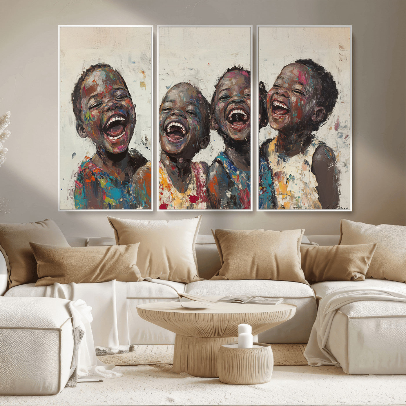 85256-MGV-CV-36X24-Shai Yossef Print - Joyful Childhood Canvas Wall Art - Expressive Impasto Painting of Laughing