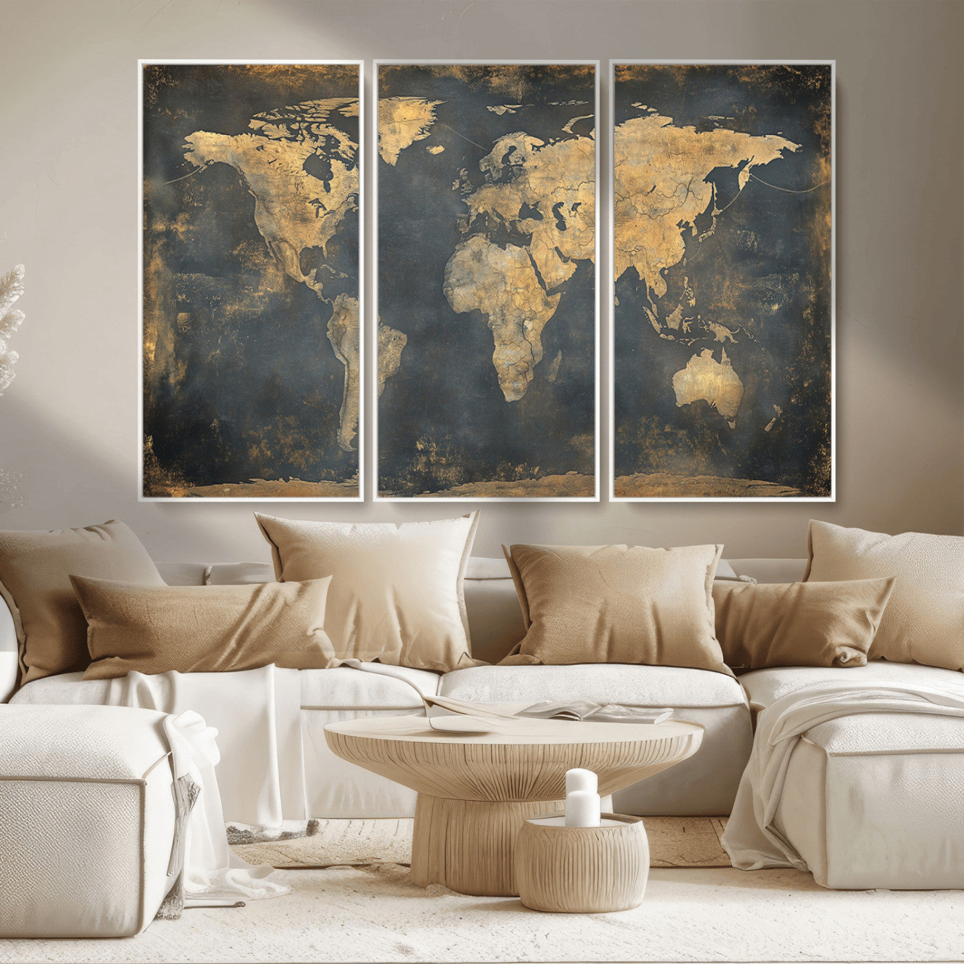 MGV-FC-48X32-3P - Push Pin World Map Canvas Print – Framed Wall Art for Couples to Track Their Travels – Anniversary