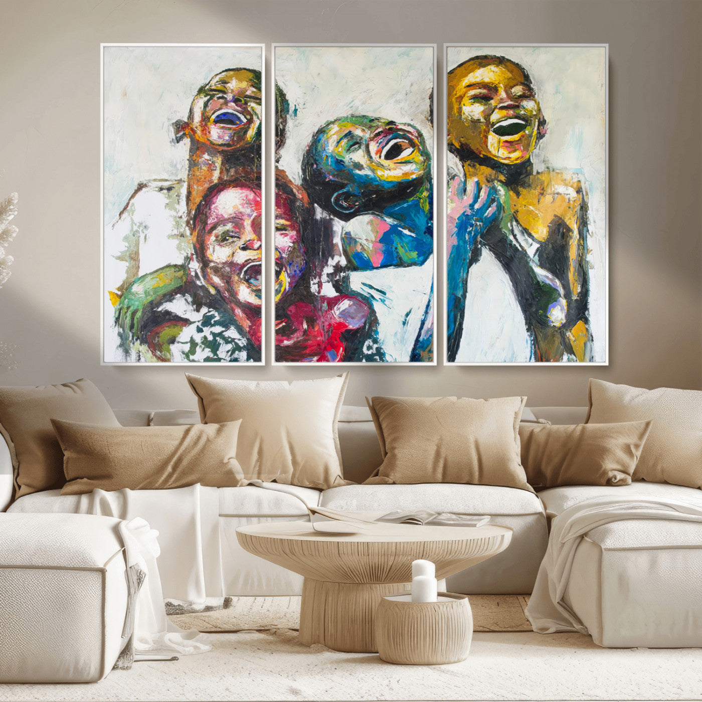MGV-FC-48X32-3P - Shai Yossef Style Canvas Art - Joyful African Black Kids Impasto Painting with Vibrant Brushstrokes,