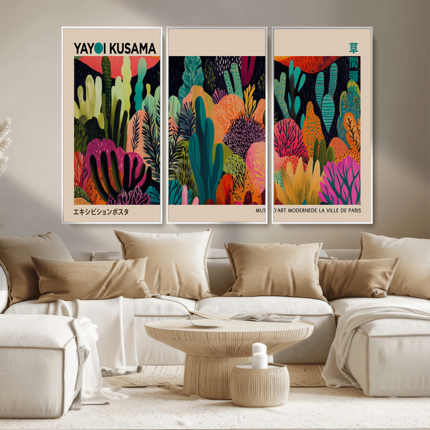 MGV-FC-48X32-3P - Yayoi Kusama Wall Art Canvas Print, Abstract Art, Large Yayoi Kusama Framed Canvas Print, Japanese