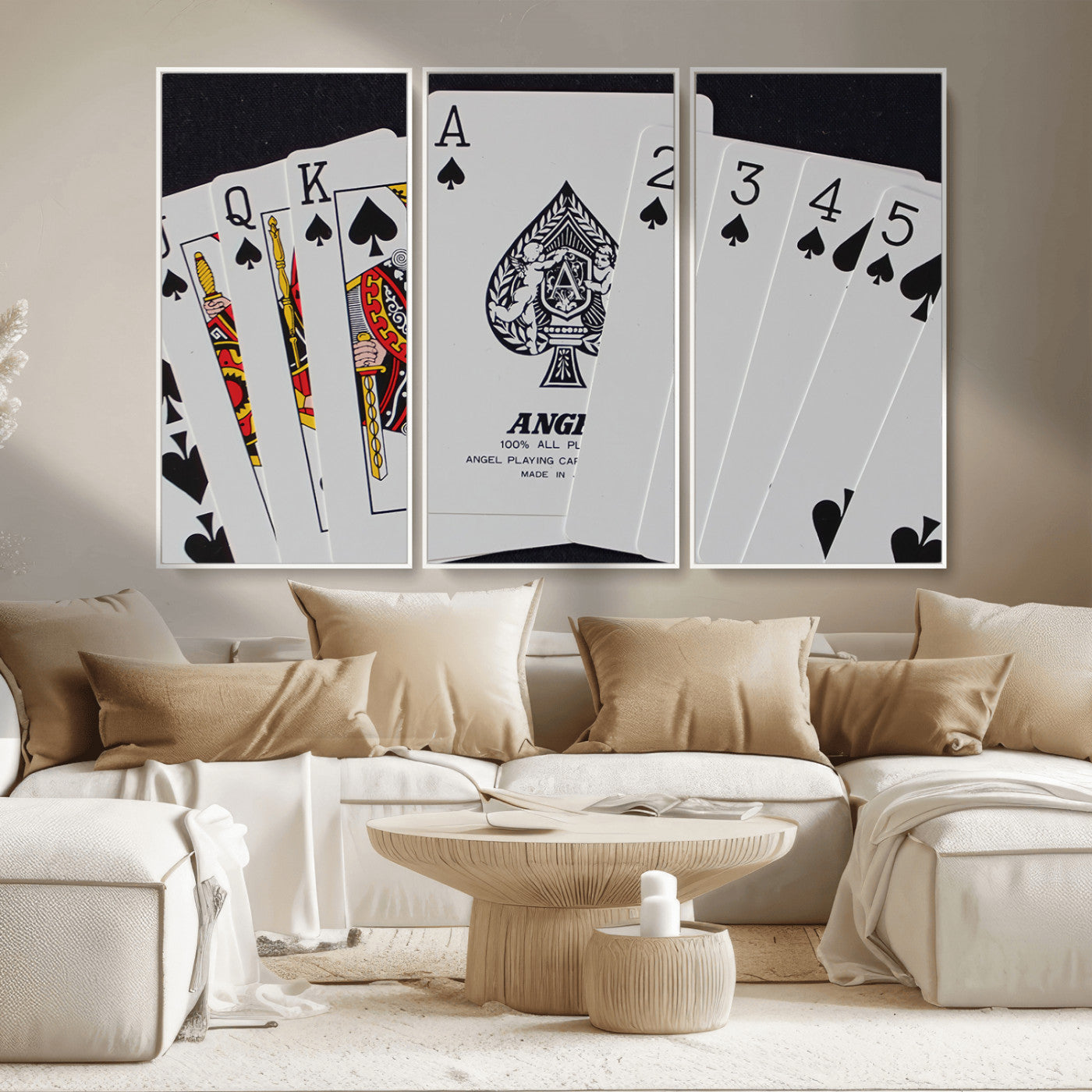 MGV-FC-48X32-3P - Poker Wall Art - Playing Cards Canvas Wall Art Print - Ace of Spades and Royal Flush Design, Perfect