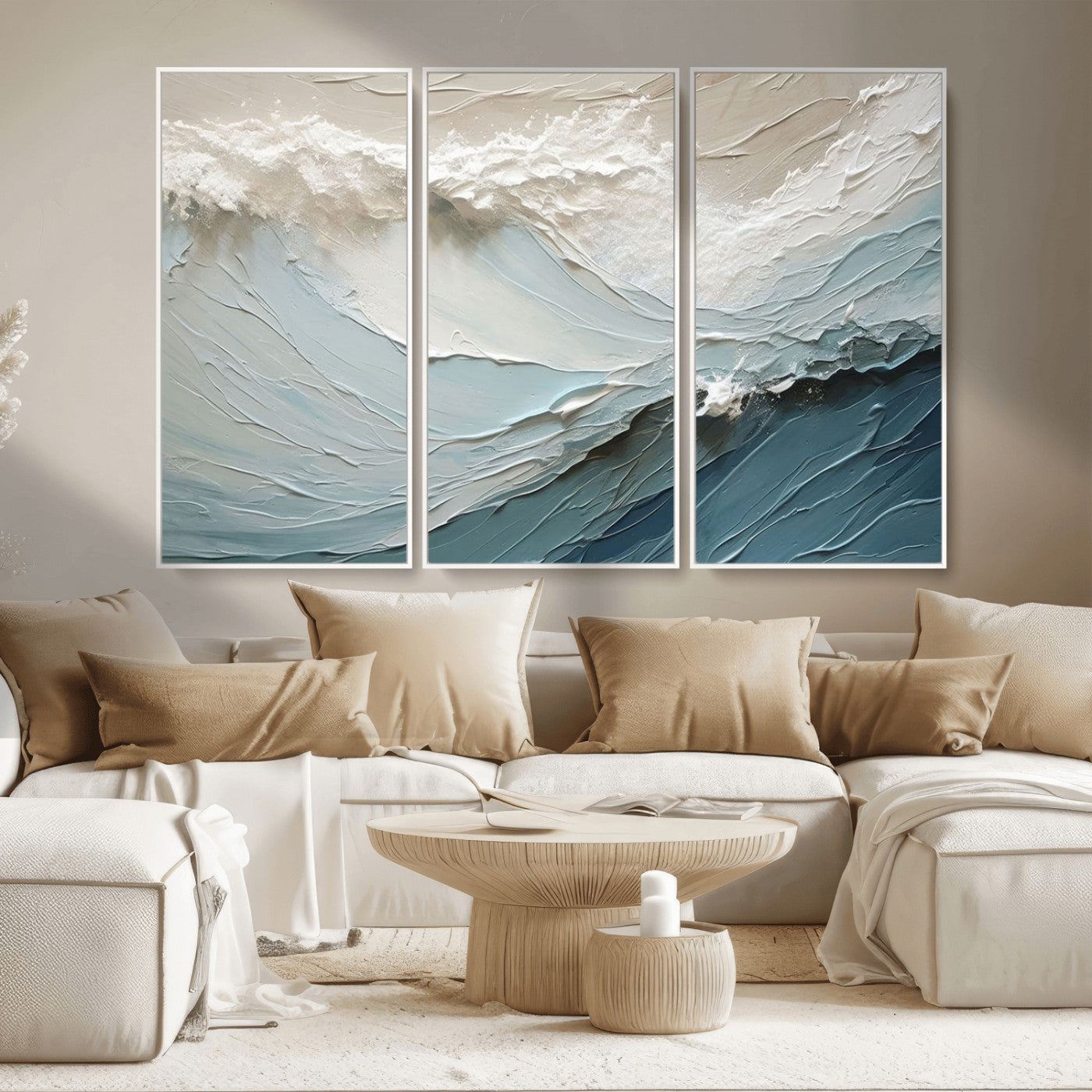 MGV-FC-48X32-3P - Waves Abstract Wall Art Print, Modern Framed Abstract Canvas Print, Abstract Painting for Living