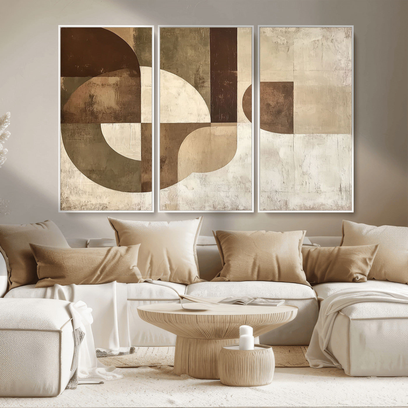MGV-FC-48X32-3P - Wabi Sabi Geometric Wall Art | Abstract Modern Minimalist Canvas Print with Neutral Mid Century Art