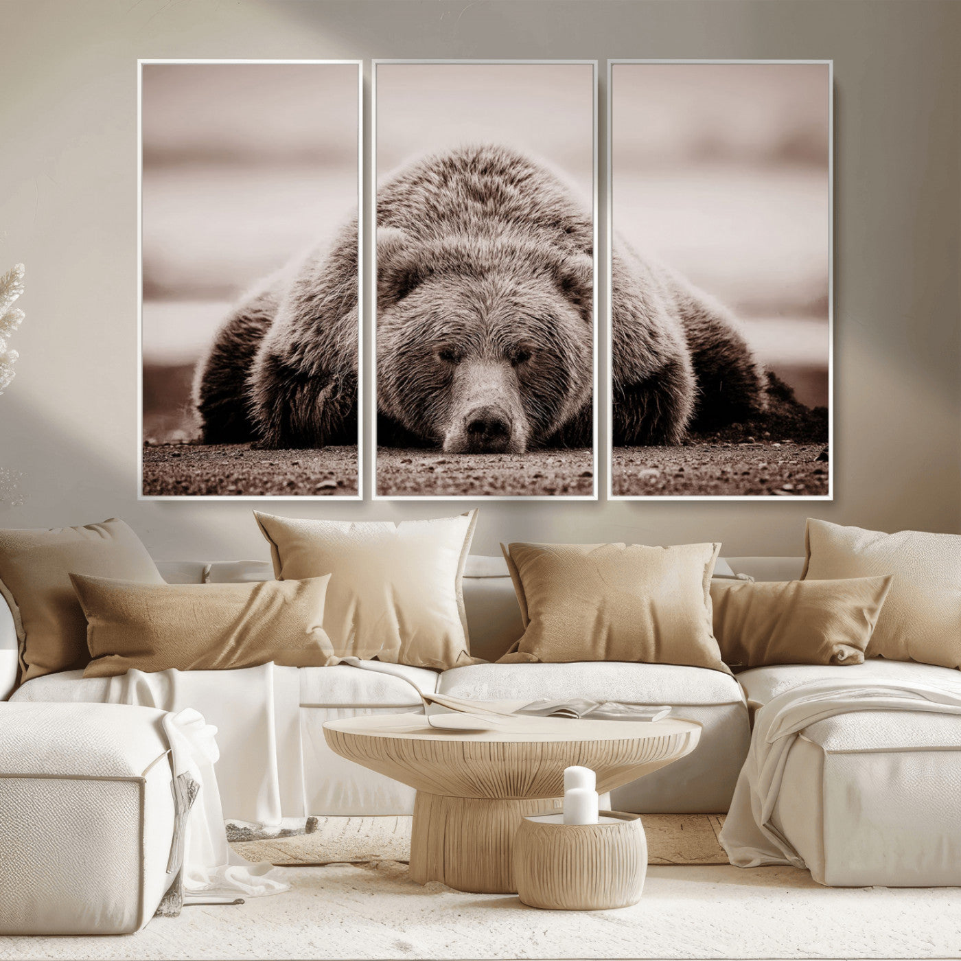 MGV-FC-48X32-3P - Grizzly Bear Wall Art Print - Bear Canvas Wall Art - Rustic Bear Portrait Canvas Print for Cabin Wall Decor and Nature-Inspired Spaces