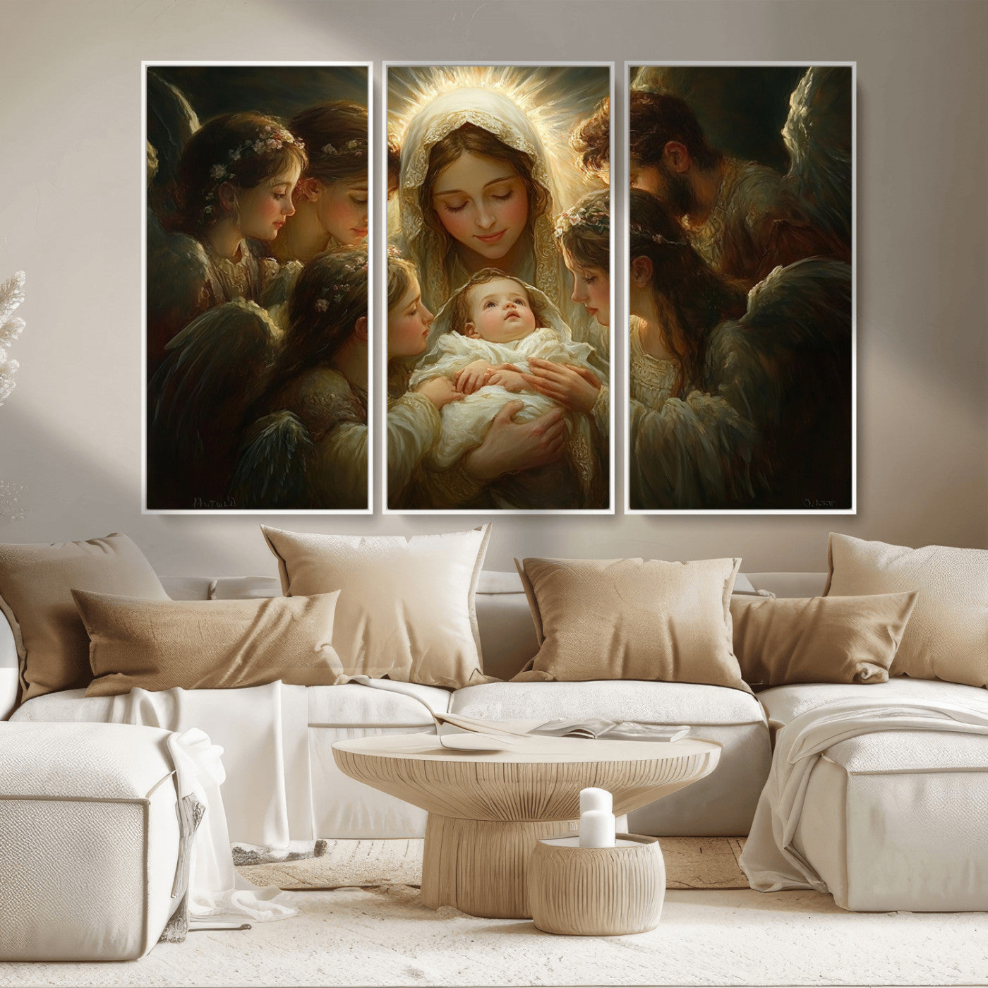 MGV-FC-48X32-3P - Mary Jesus Canvas Wall Art Print - Madonna and Child with Apostles Art Print - Classic Christian