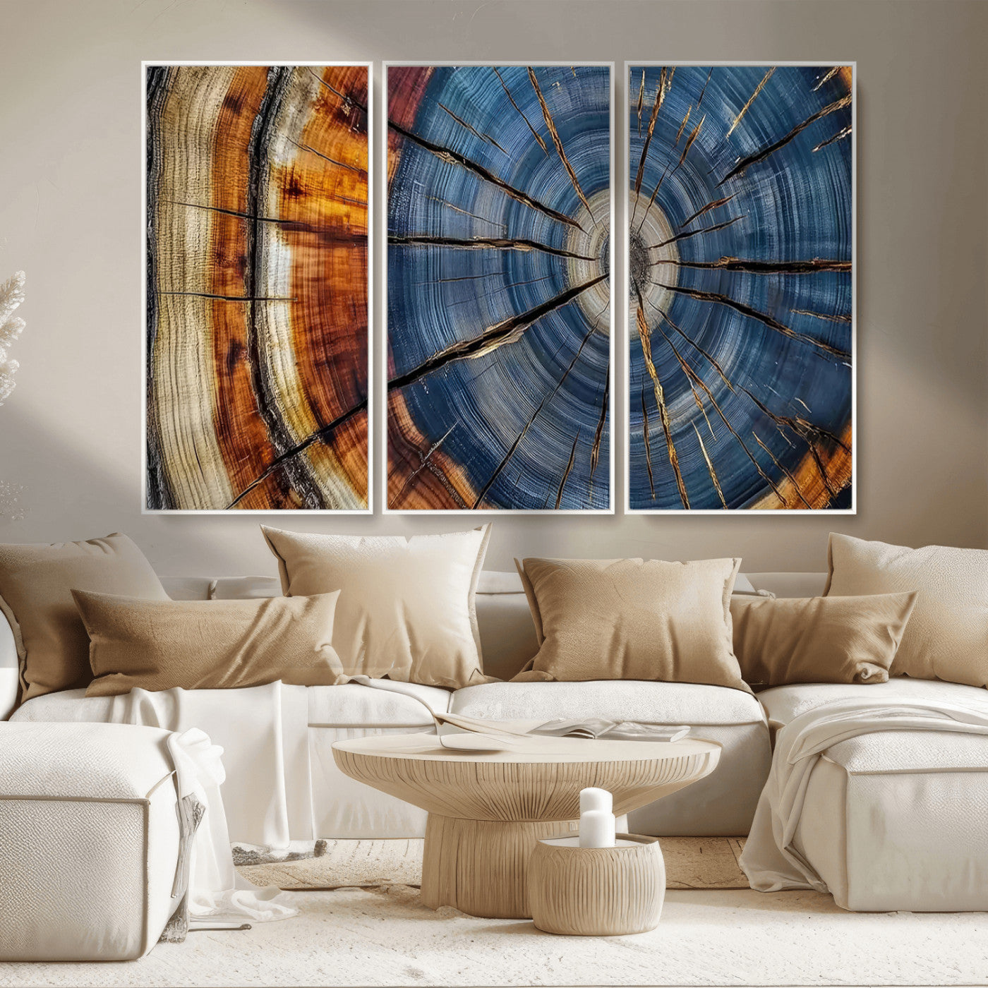 MGV-FC-48X32-3P - Abstract Tree Rings Canvas Wall Art - Wood Grain Canvas Print - Nature-Inspired Modern Wood Grain
