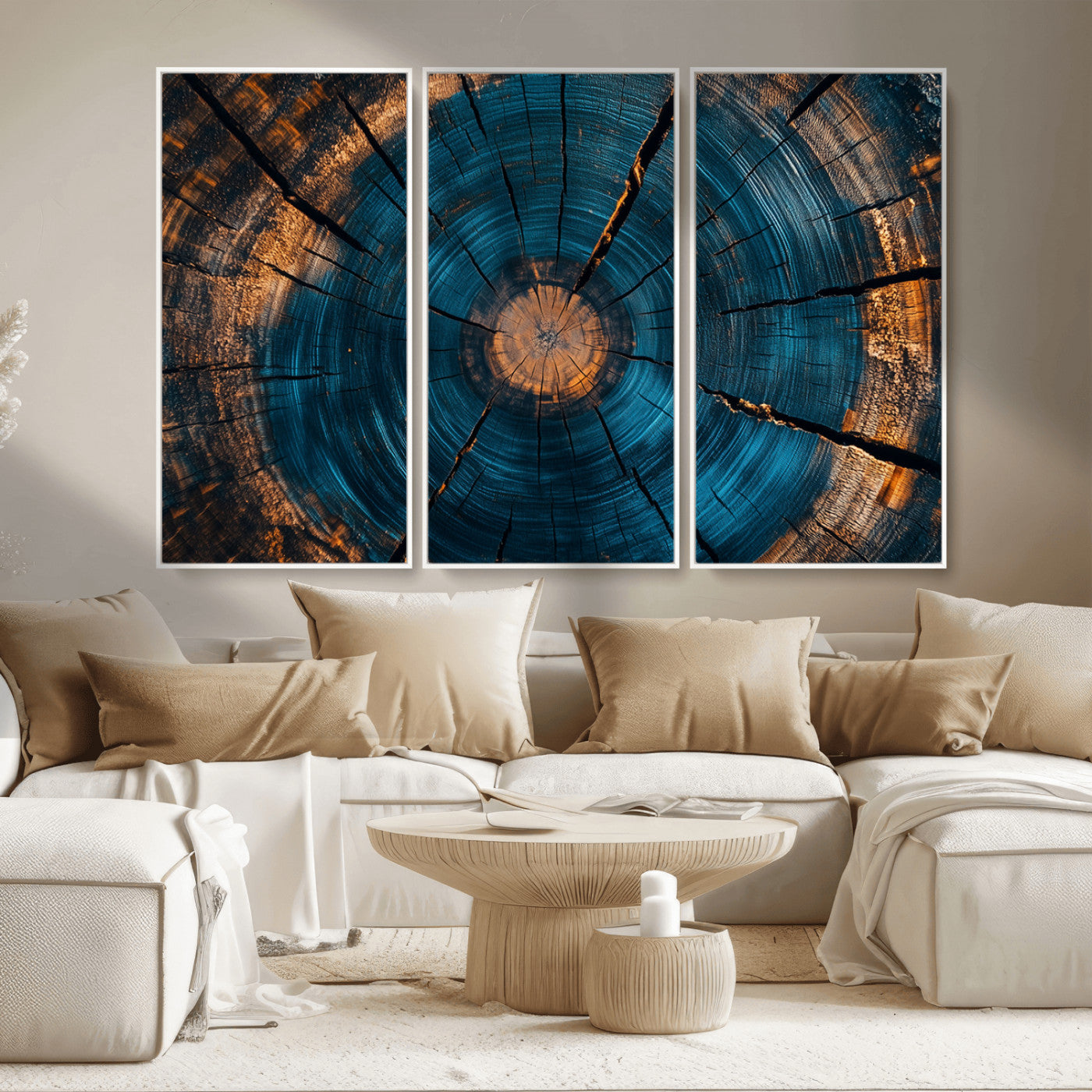 MGV-FC-48X32-3P - Abstract Tree Rings Wall Art Canvas Print - Wood Grain Rings Artwork Print - Nature Woodland Modern