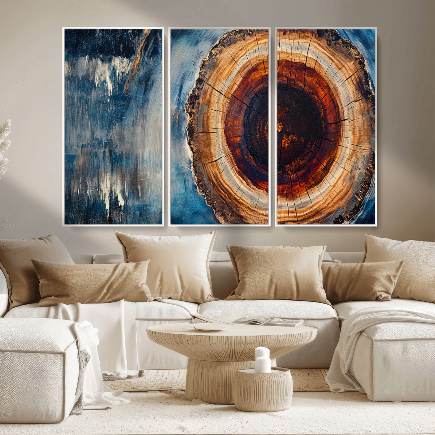 MGV-FC-48X32-3P - Abstract Tree Rings Wall Art Canvas Print - Wood Grain Rings Canvas Print - Nature Woodland Wall