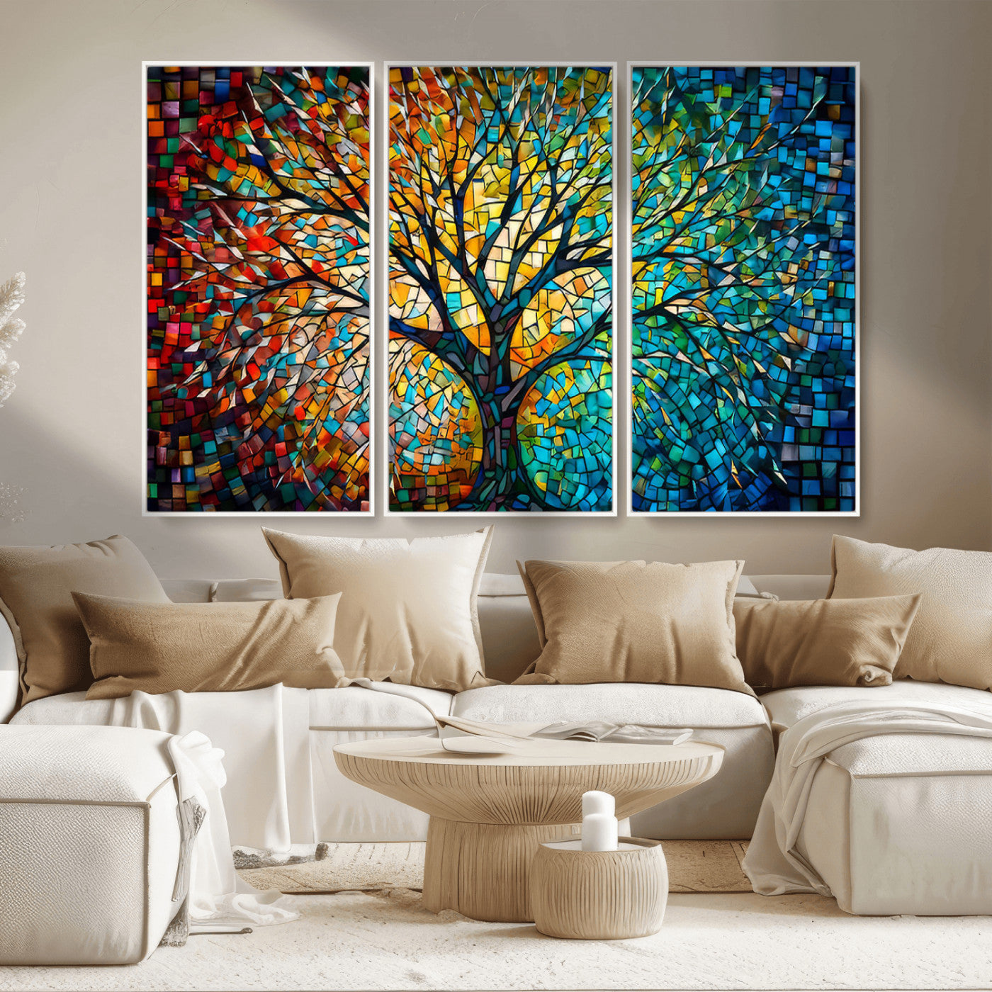 99325-MGV-CV-36X24-Yggdrasil Tree of Life Wall Art Print Canvas | Mosaic Style 3-Panel Canvas Print