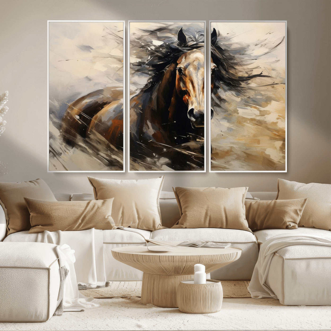 MGV-FC-48X32-3P - Abstract Wall Art Horse Print - Large Western Horse Canvas - Farmhouse Woodland Wall Art - Framed