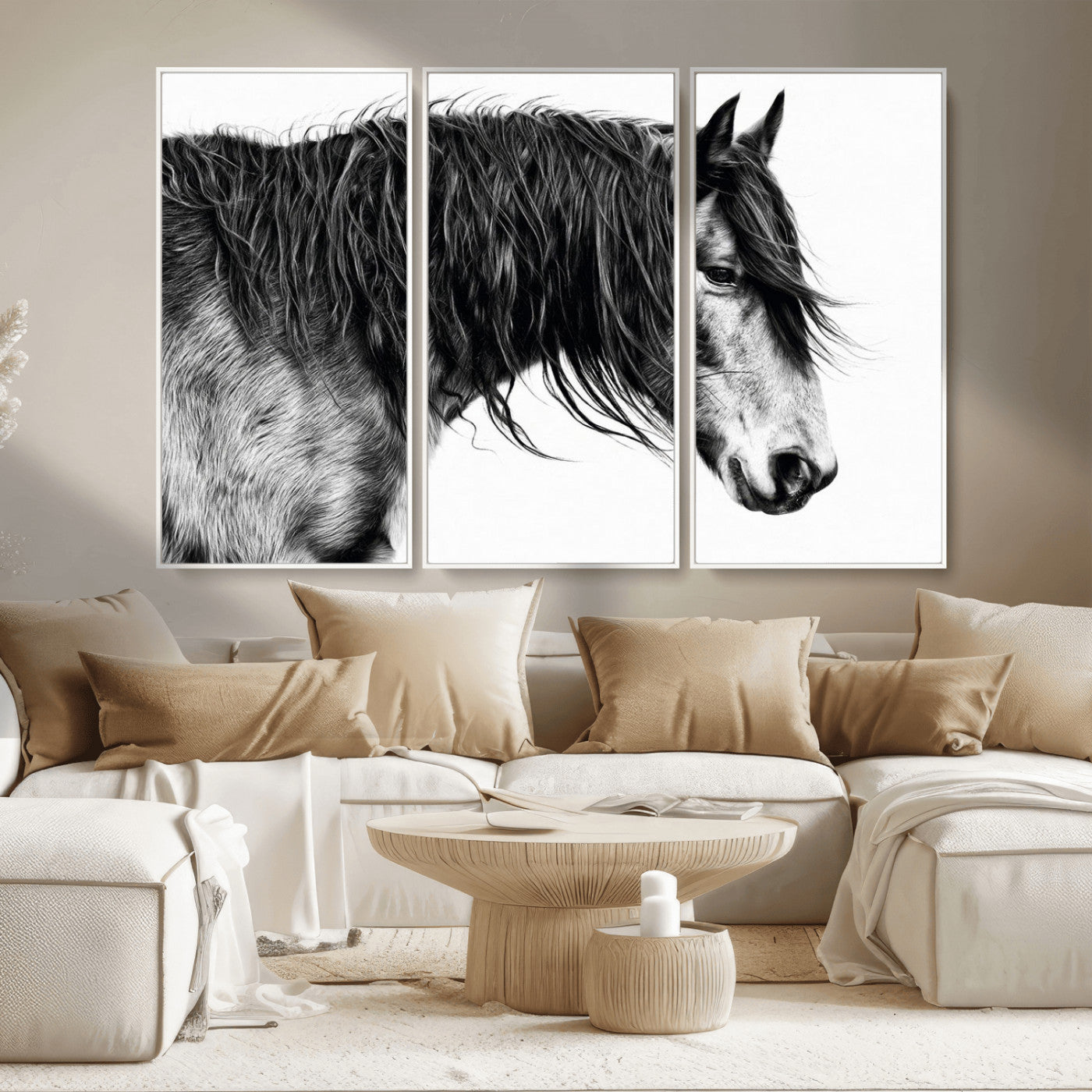 MGV-FC-48X32-3P - Black Horse Wall Art Canvas Print for Farmhouse Decor and Woodland Decoration