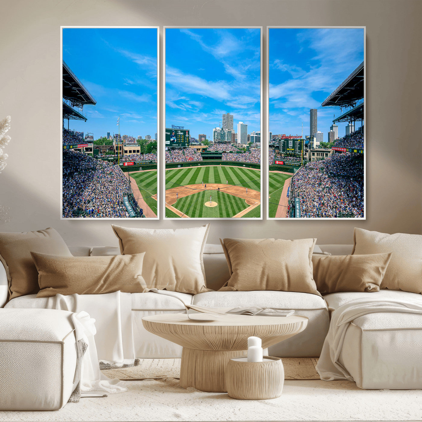 MGV-FC-48X32-3P - Wrigley Field Chicago Cubs Panoramic Art Multi Piece Canvas - Iconic Baseball Stadium Print for