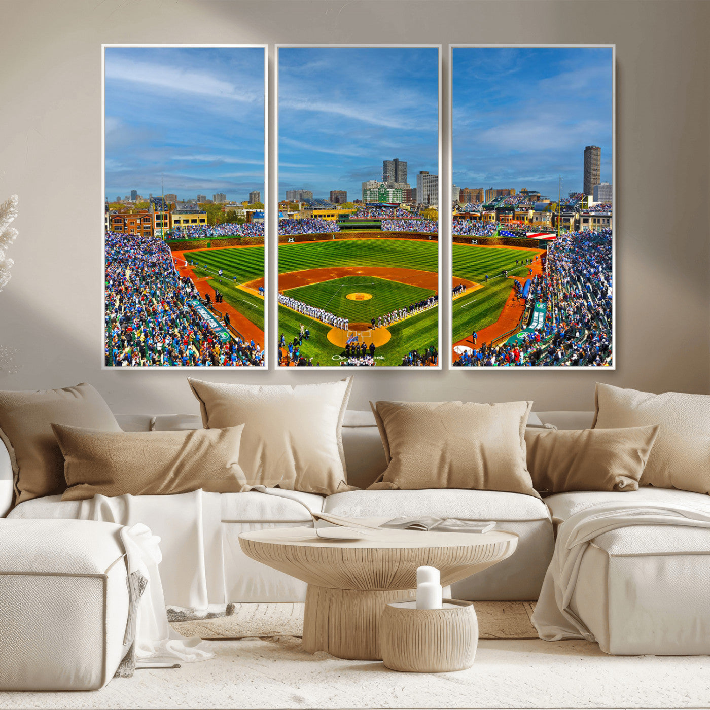 MGV-FC-48X32-3P - Wrigley Field Chicago Cubs Panoramic Multi Piece Canvas Wall Art - Iconic Baseball Stadium Canvas