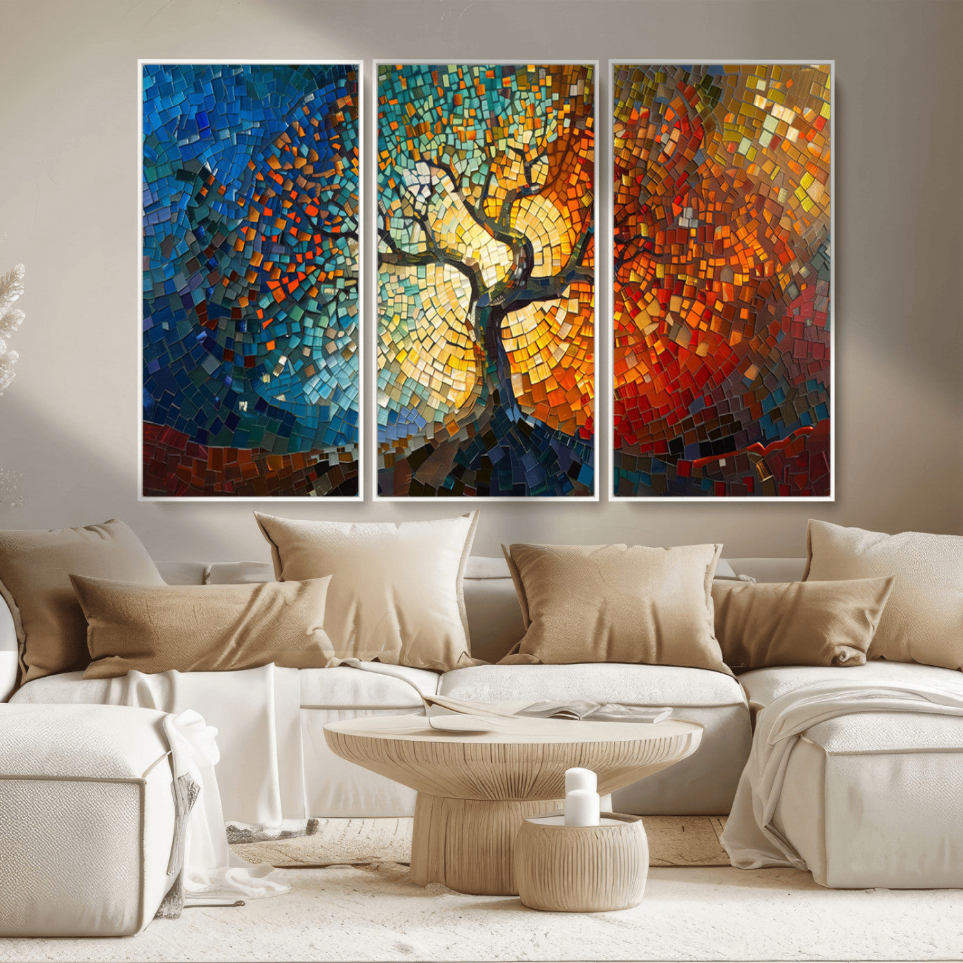 MGV-FC-48X32-3P - Yggdrasil Tree of Life Mosaic Stained Glass Wall Art Canvas, Yggdrasil Tree of Life Mosaic Canvas