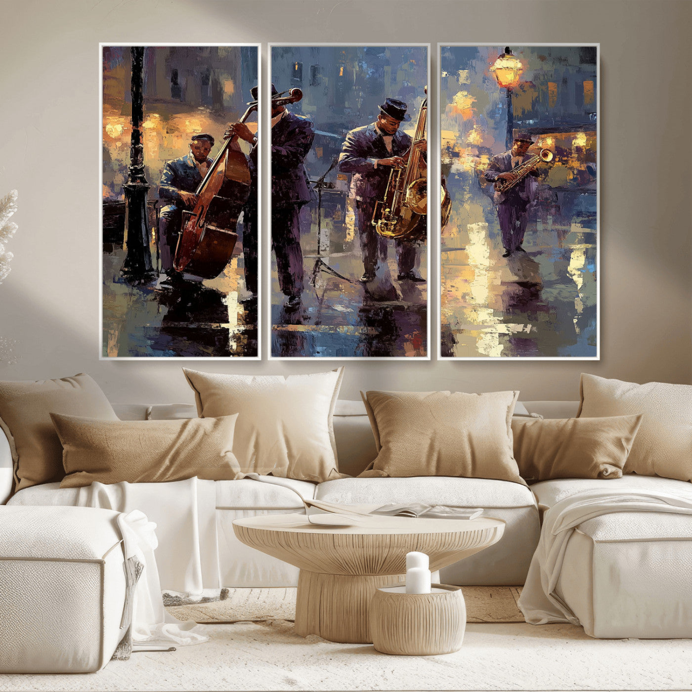 MGV-FC-48X32-3P - Afro Abstract Jazz Music Canvas Print - African American Wall Art - Colorful Framed Afro Abstract