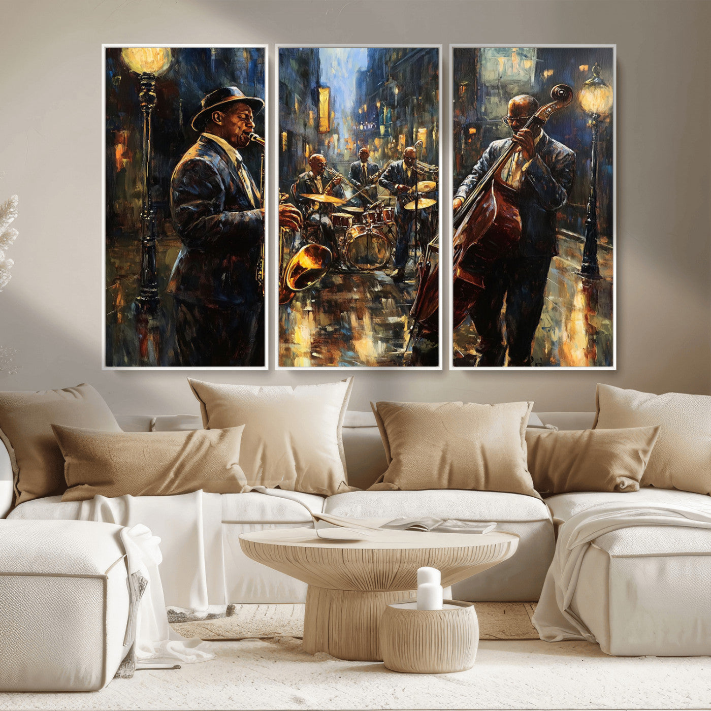 MGV-FC-48X32-3P - Jazz Canvas Wall Art Print - Abstract African American Music Art - Framed Posters for Living Room or